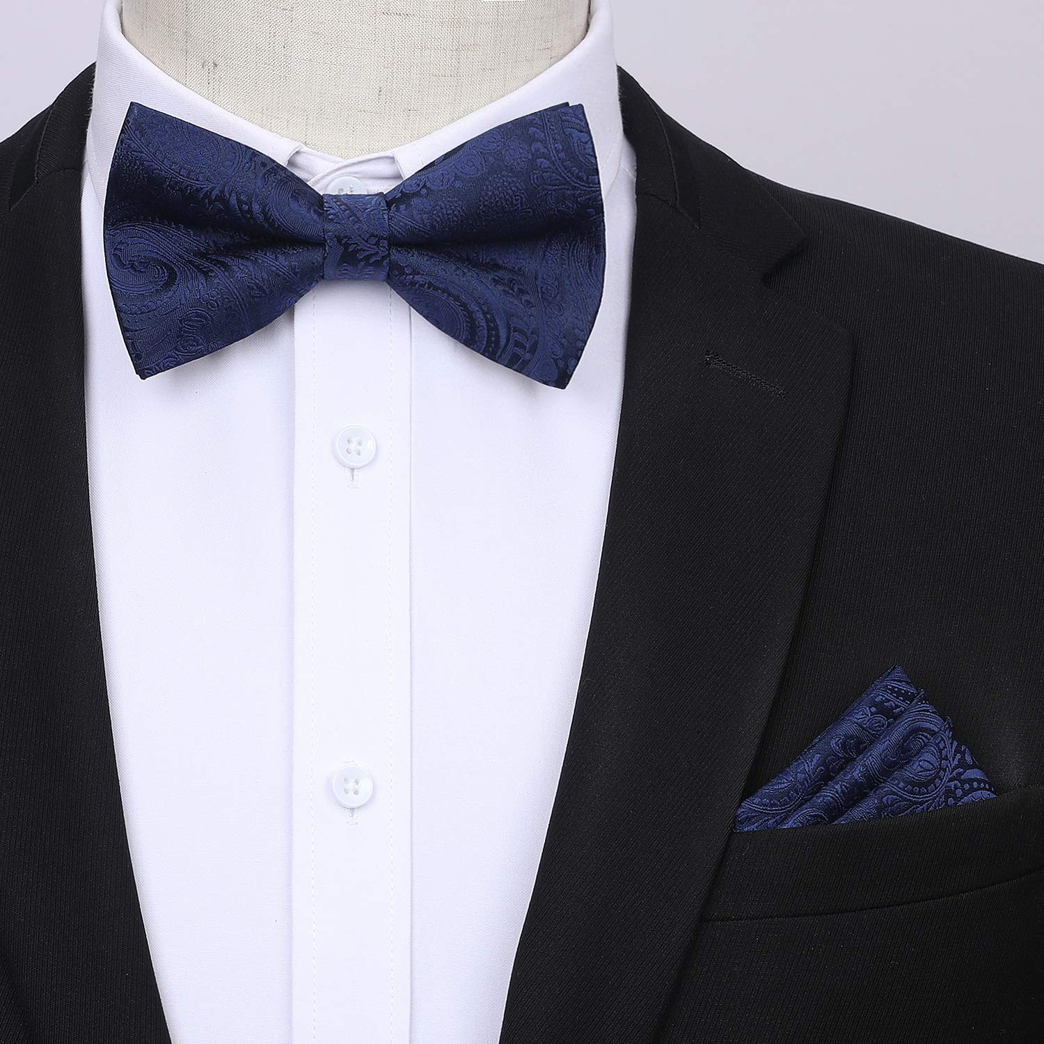 HISDERN Bretelles Homme avec 6 Clips Extra Résistants Élastique en Forme de Y Longueur Réglable Bretelle et Pre-Noue Noeud Papillon Poche Carre Ensemble Homme Pour Fête Mariage