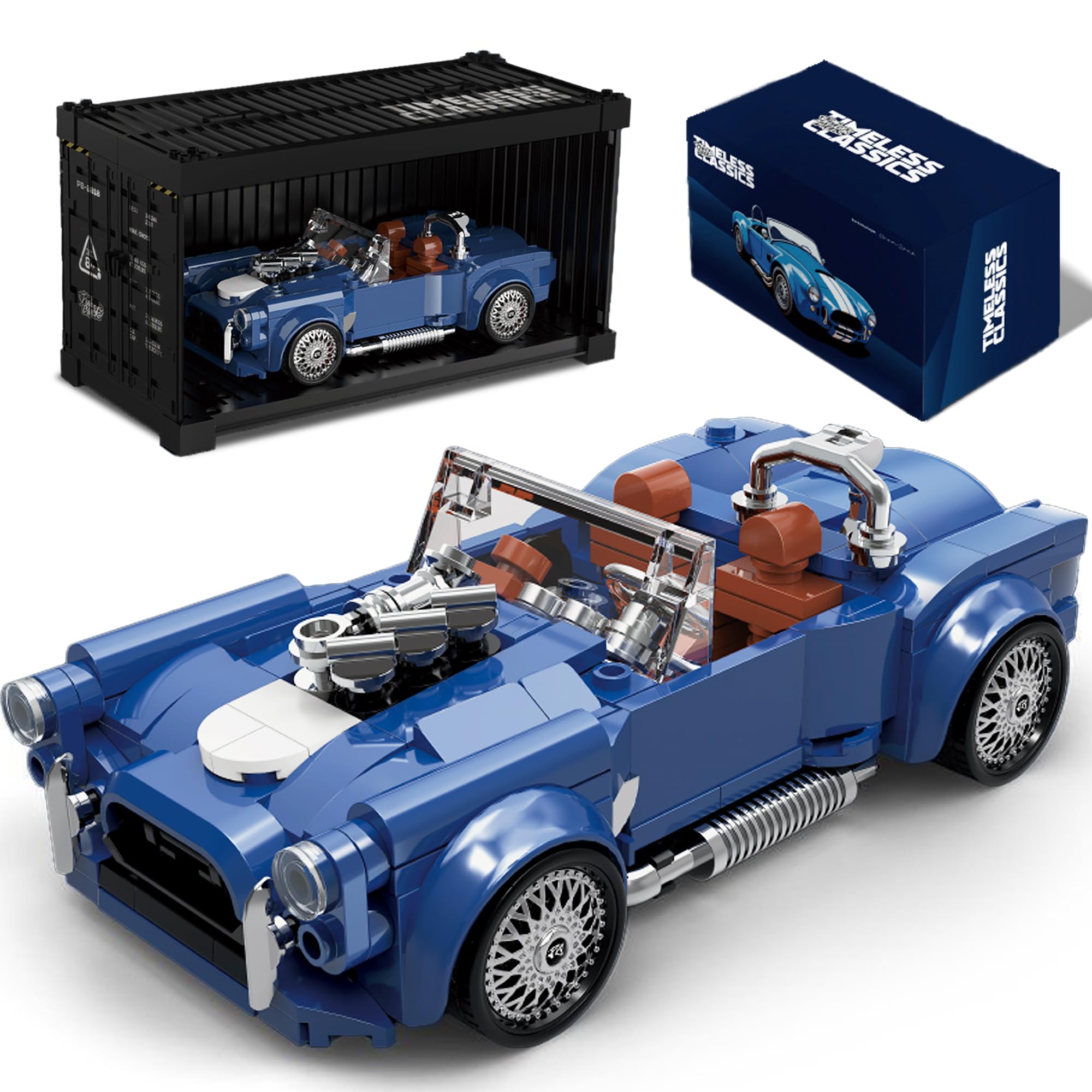 dOMOb Shelby Cobra 427 Car Building Kit – 317 pcs Building Blocks Set w/Container Display Box – Modular Scale 1:32 Model – Bricks Toy for Kids &