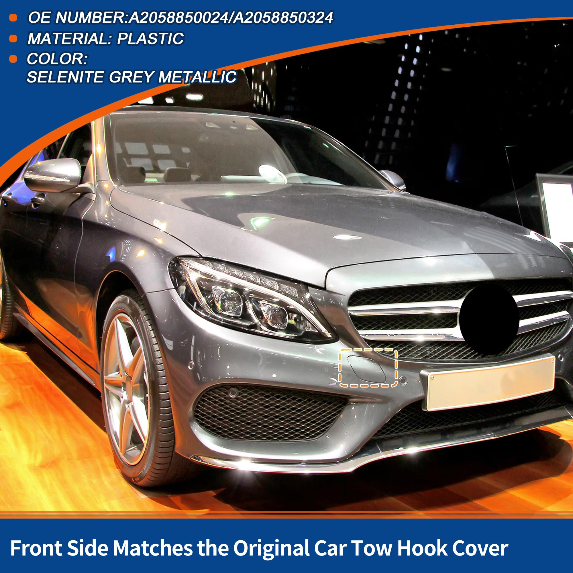 A ABSOPRO Copertura gancio traino paraurti anteriore per Mercedes-Benz Classe C W205 2014-2018 Codice articolo: A2058850024 - Confezione da 1 Grigio Selenite metallizzato