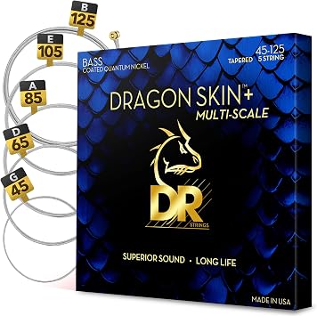 DR Strings Bass Guitar Strings | DRAGON SKIN+ Coated Quantum Nickel | DBQM5-45 | Superior Sound with Comfortable Feel & Long Life | 5 String Multi-Scale Medium 45-125 DBQM5-45