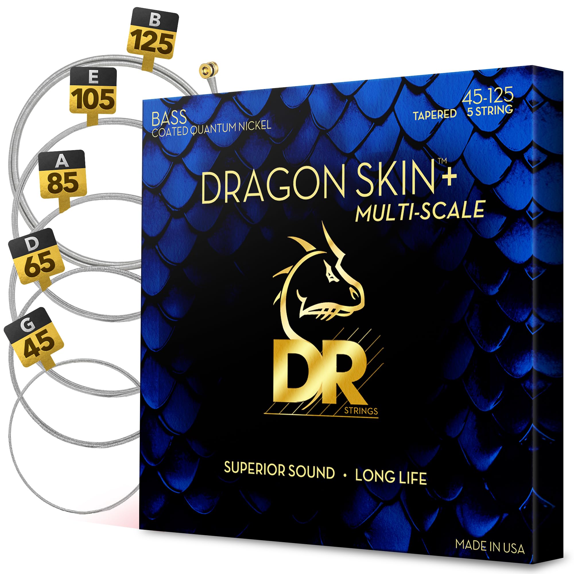 DR DBQM5-45 Dragon Skin+ Quantum Nickel Multiscale Bass Guitar Strings 45-125 - Zestaw strun do 5 strunowej gitary basowej