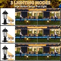 Vista 3 de Luces de Poste Solar para Exteriores con Sensor de Movimiento, Luces de Poste Solar Impermeables para Cerca/Jardín/Entrada de Vehículos, Iluminación