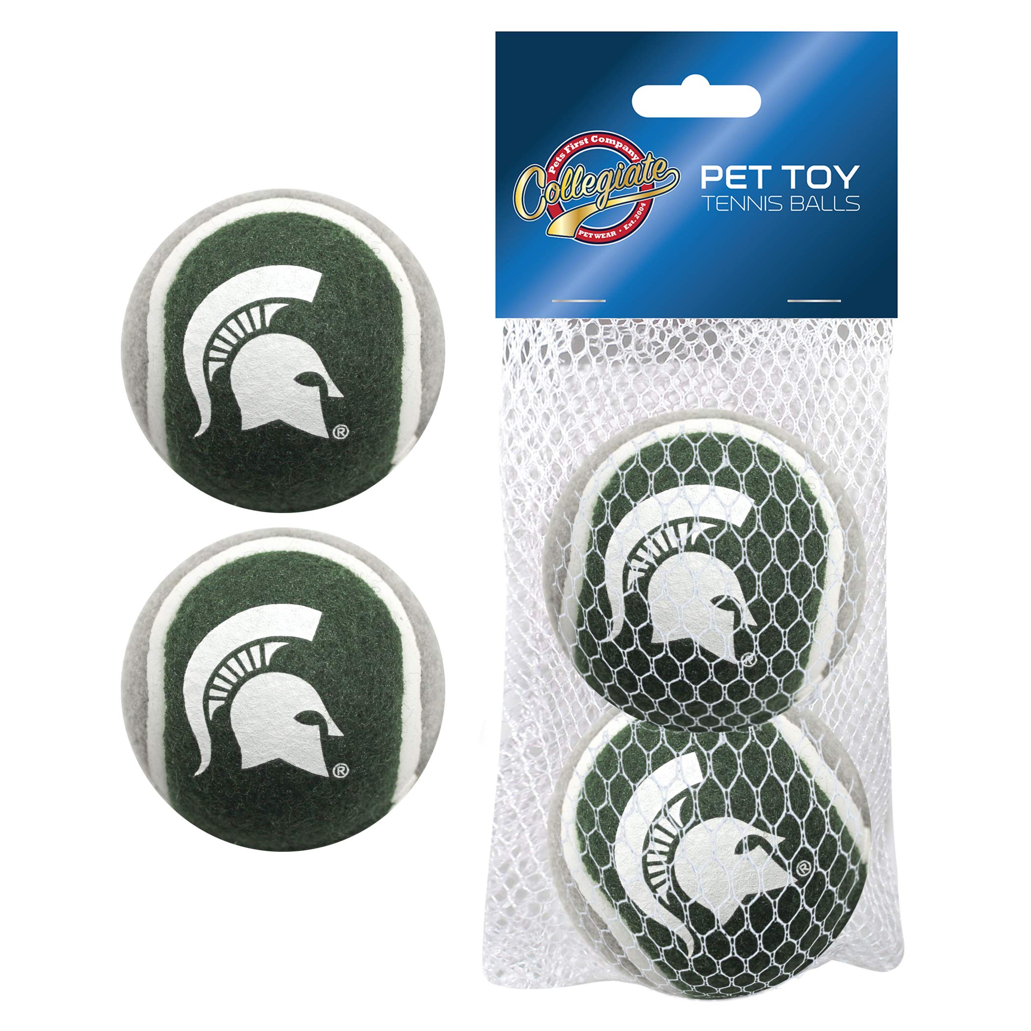 Pets First NCAA Michigan State Spartans Tennis Balls for Dogs Cats - 2 poece Set with Team Logo