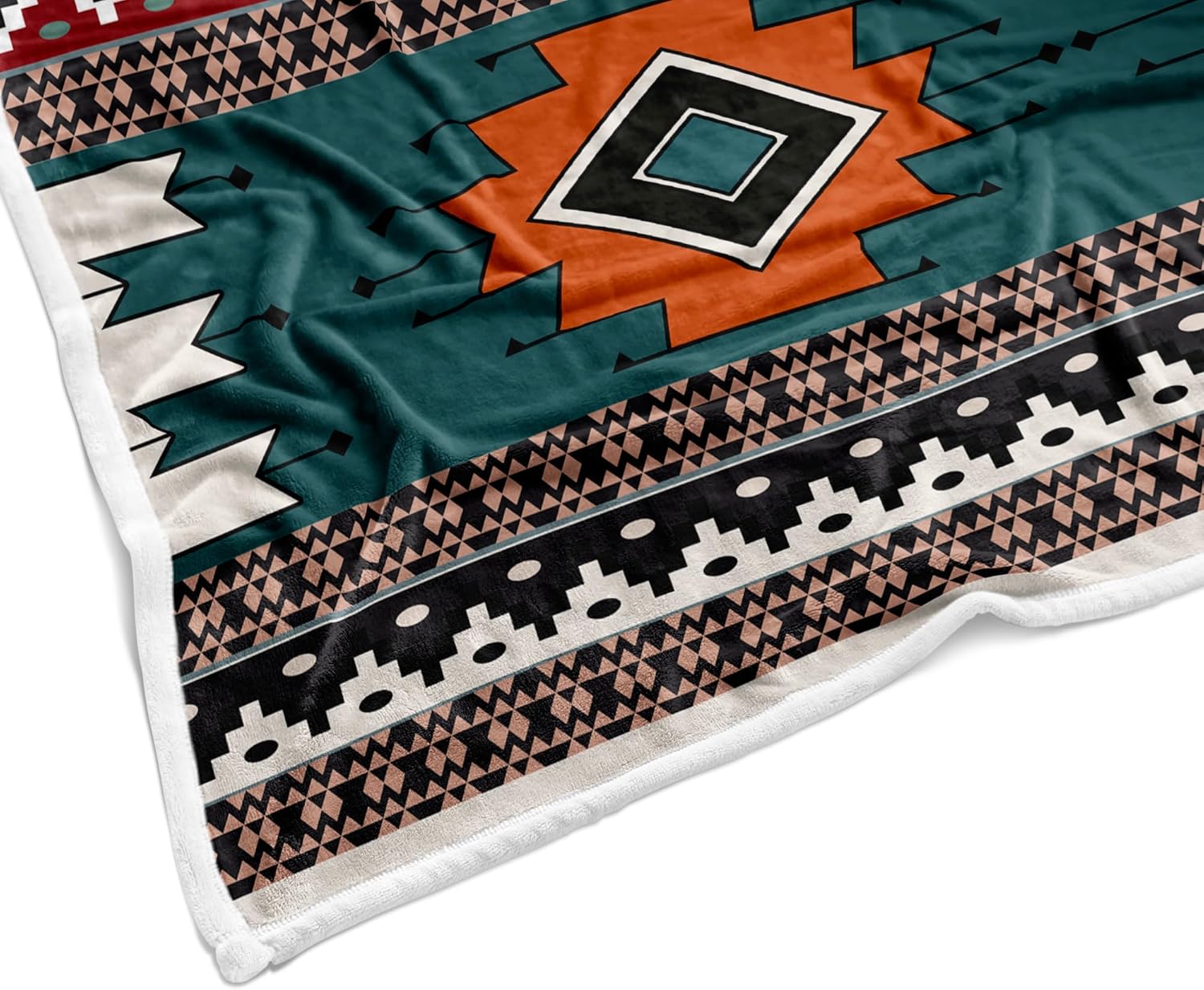 Southwest Aztec Throw Blankets, Traditional Navajo Patterned Flannel Soft Throw Blanket, Boho Southwestern Decor Throw Blanket for Couch, Chair, Camping, Bed, 50”x60”, Teal and Beige - Image 5