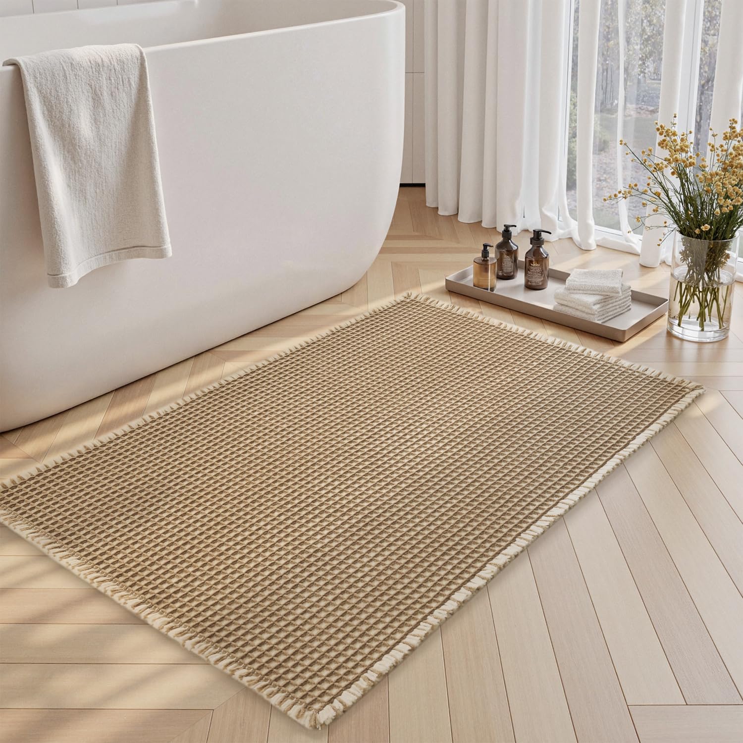 GONICVIN Tappeto Da Bagno 60x90 Cm - Microfibra Ultra Morbida, Assorbente E Antiscivolo, Lavabile, Marrone Chiaro