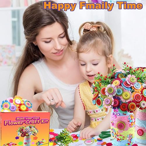 Miniatura 6 de Korilave Manualidades para niñas de 6 a 8 años, haz tu propio ramo de flores con botones y flores de fieltro, arte y manualidades para niños de 8 a