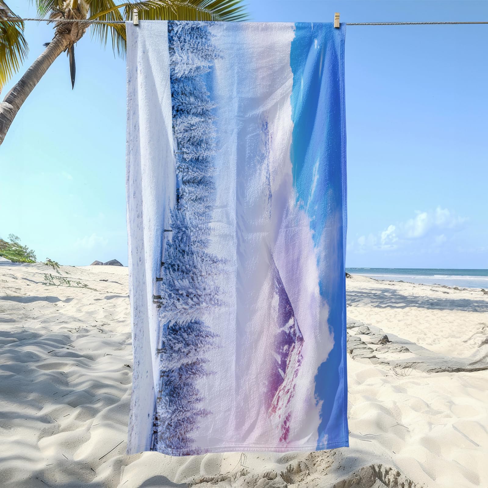 Strandtuch Blauer Baum Weiß Mikrofaser Handtuch Badetuch Tragbar Strandtuch xxl Duschhandtuch Sand Proof Strandhandtuch Ultraleicht Badetücher Schnelltrocknend Bath Towels Beach Towel 100x200cm