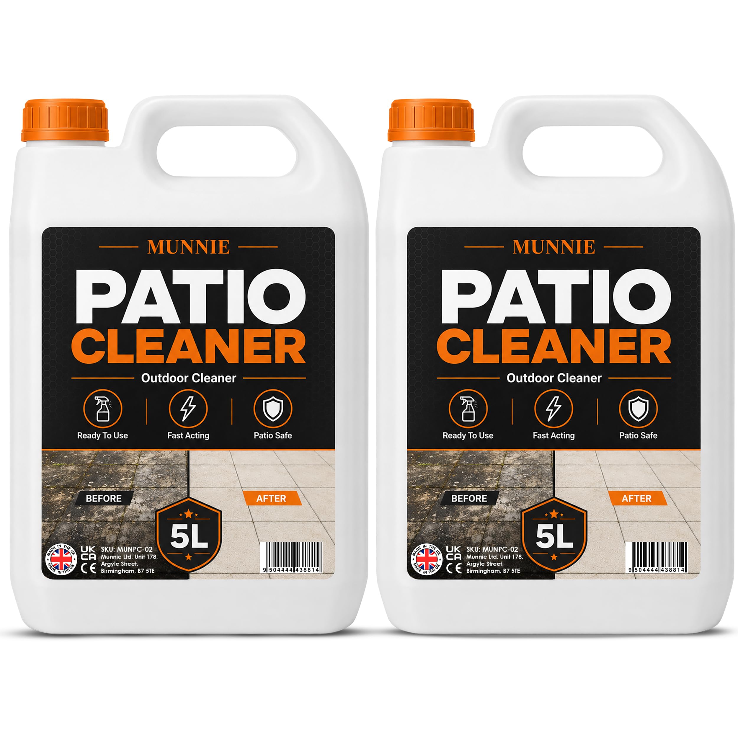 Munnie Patio Cleaner 2 x 5L Outdoor Driveway Cleaner & Moss Remover for Concrete, Decking, Paths & Block Paving Slabs – Algae Remover, Patio Black Spot Cleaner, Path & Tarmac Surface Wash