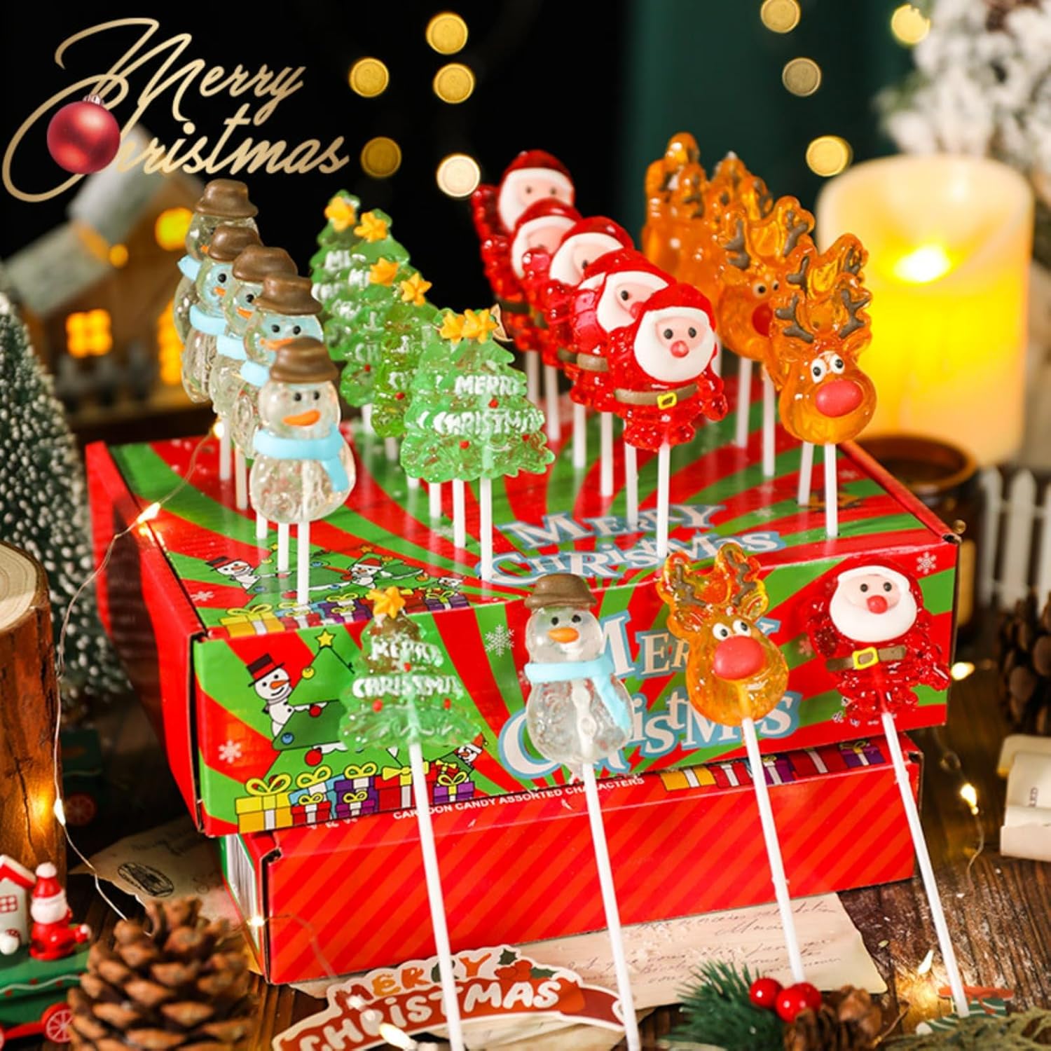 お菓子 詰め合わせ プレゼント4種 棒付きキャンディ24本セット - サンタクロース 景品 クリスマスツリー 粗品 イベント グッズ 業務用 大量 クリスマスギフト 限定 棒付きキ 個包装 - 人気 クリスマス プレゼント 子供 小学生 中学生 女の子 男の子 (クリスマス 棒付きキャンディ 24本セット)
