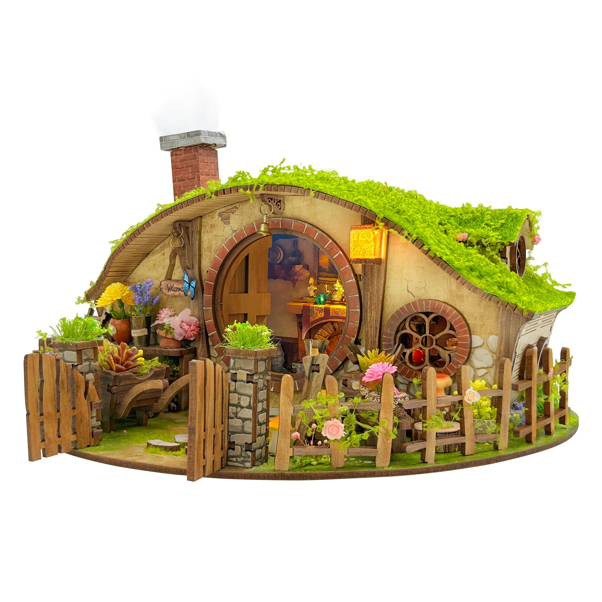 Zestaw miniaturowy do samodzielnego wykonania – zestaw do budowy domu z diodami LED, drewniane puzzle 3D, zestaw do domku dla lalek, prezent dla dorosłych i nastolatków (SQ-59)