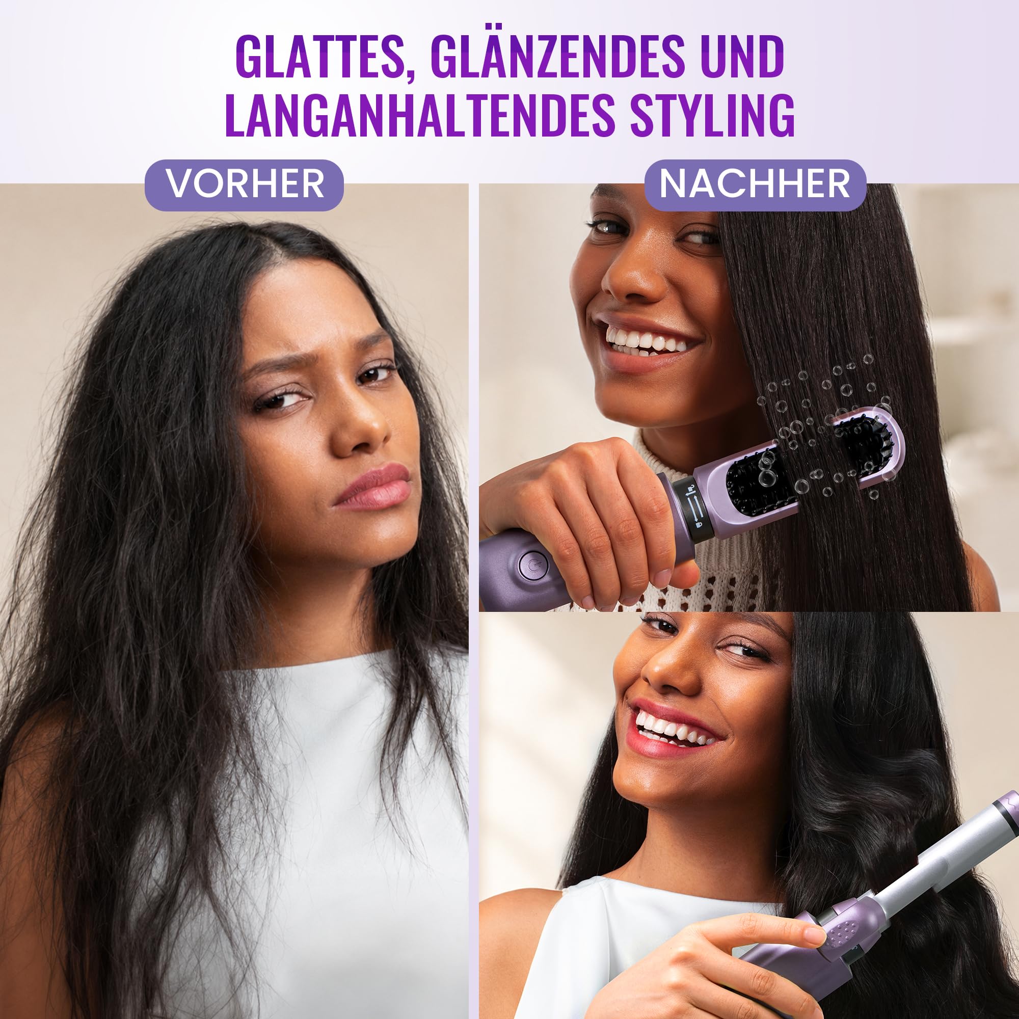 Cepillo para rizar y alisar inalámbrico 2 en 1, mini cepillo de viaje portátil para mujeres, color morado