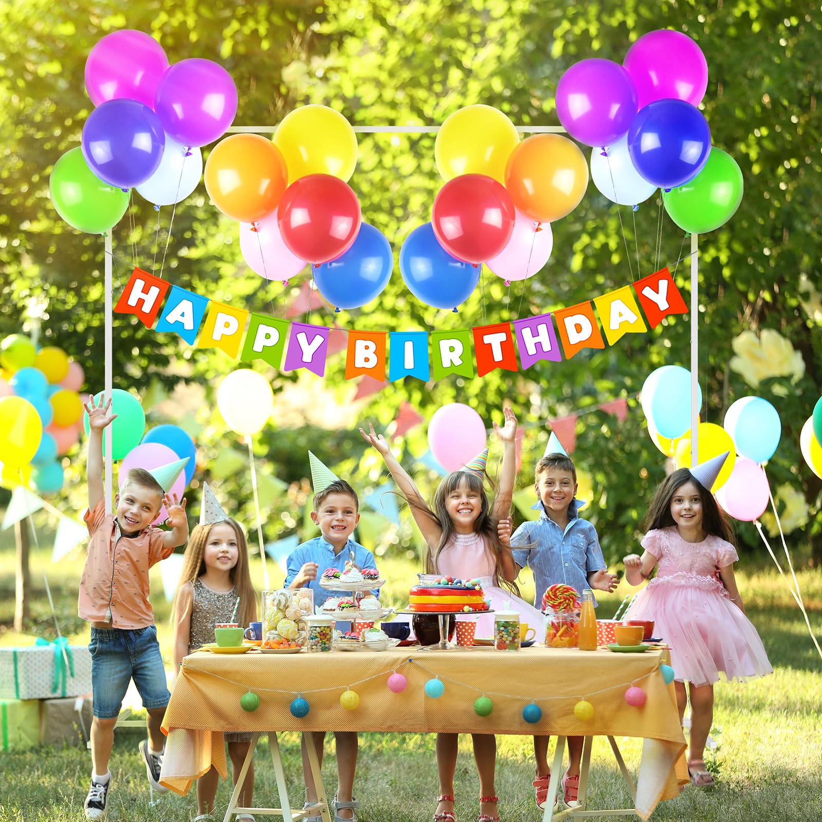 melos Wedding Arches for Ceremony, 6.6FT x 6.6FT Square Metal Balloon Arch Stand, Rectangular Backdrop Stand for Anniversary Birthday Party Bridal Shower Decoration Home Decor, White