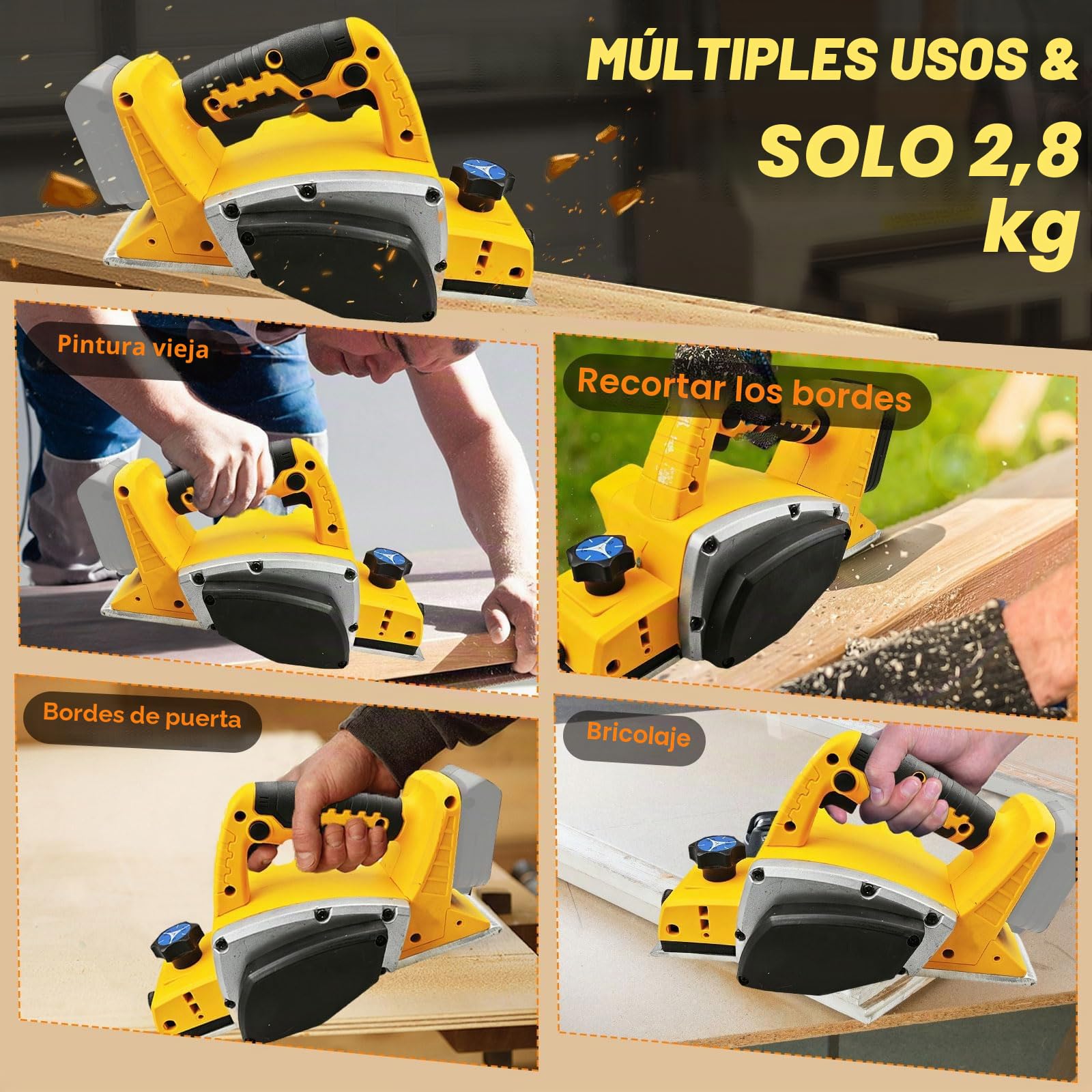 Cepilladora eléctrica (20 V, 16500 rpm, ancho 82 mm, profundidad ajustable 0-2 mm, cepilladora manual para carpintería y bricolaje (sin batería)