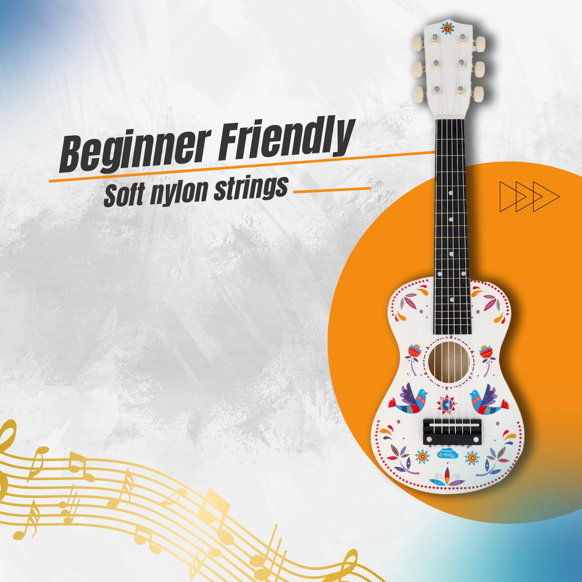 Children’s White Wooden Guitar by Marmelada Musica - Mini Guitar for Kids, Toddler Instrument Ages 3-5, Acoustic Instrument for Kids, Beginner Guitars for Kid Ideal Toy Guitars for Kid Ages 5-9, White