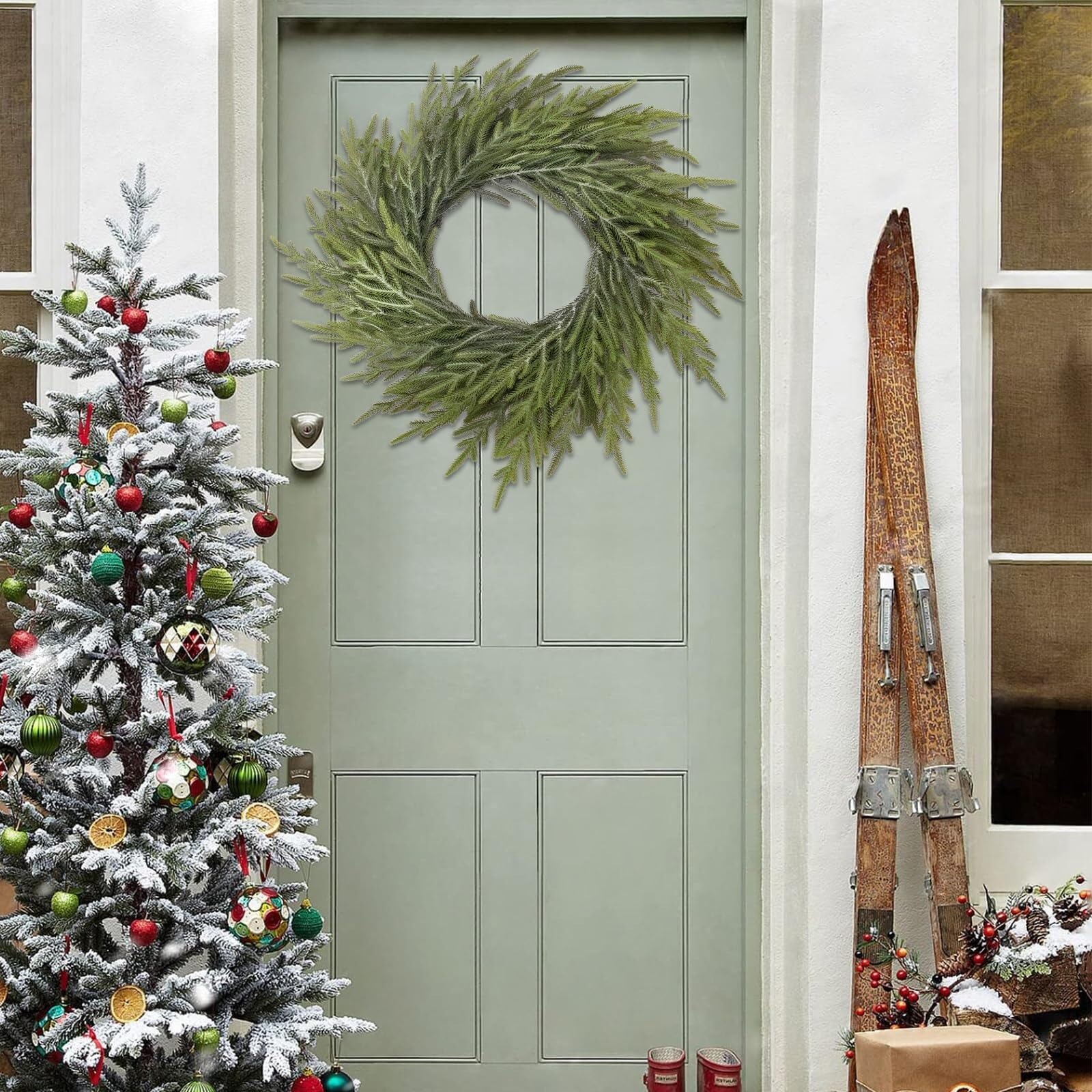 Winterkranz Dekokranz Weihnachtskranz for Die Vordertür, Künstlicher Weihnachtskranz for Drinnen Und Draußen Adventskranz Christbaumschmuck(7 3/8)