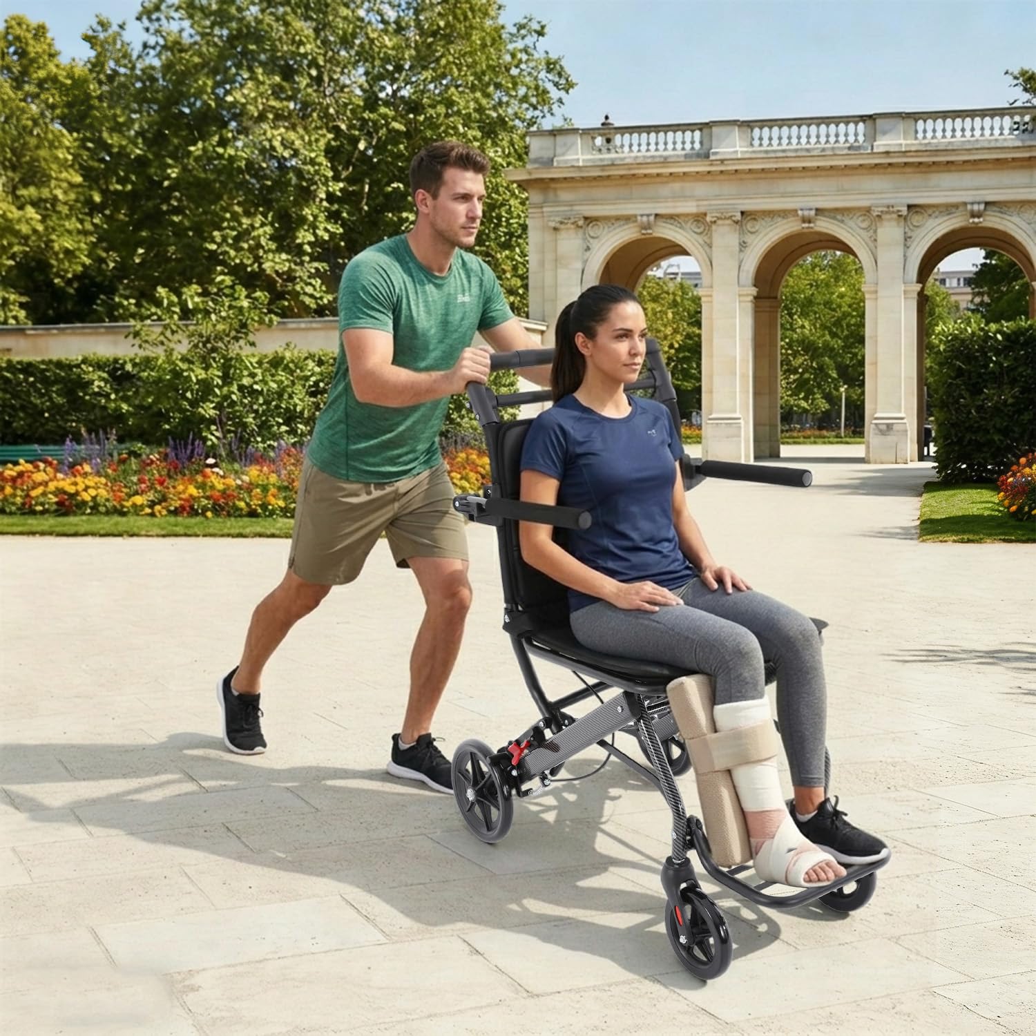 Sillas de ruedas plegables, silla de ruedas ligera de transporte, silla de ruedas plegable ultraligera, de aluminio, brazo giratorio de 270°, para adultos, ancianos, niños, soporta 100 kg