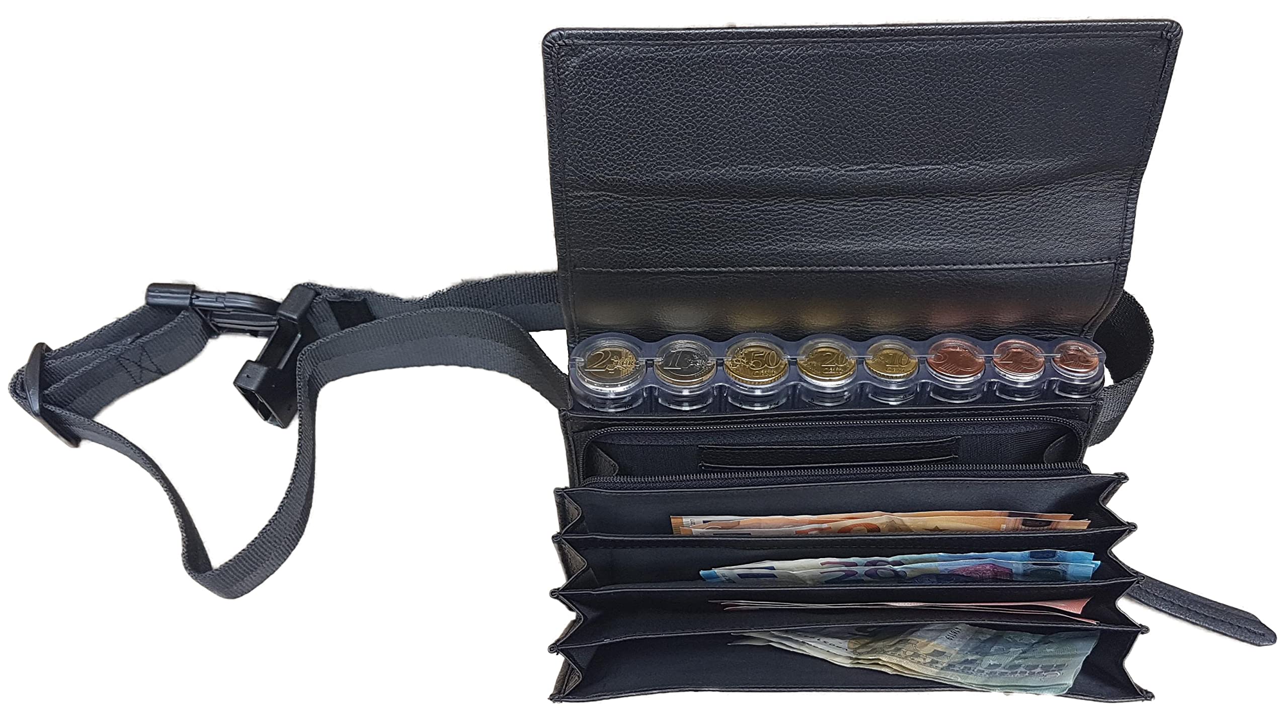 Sacoche Banane Monnayeur en Véritable Cuir de Bovin 8 Pièces Transparent Euro