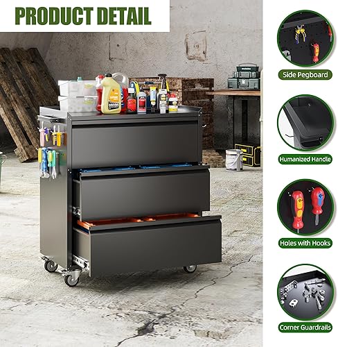 Miniatura 144 de Armario de almacenamiento de metal con tablero de clavijas de 31.5 x 31.5 x 16.5 pulgadas, armario de almacenamiento de acero con cerradura con 5