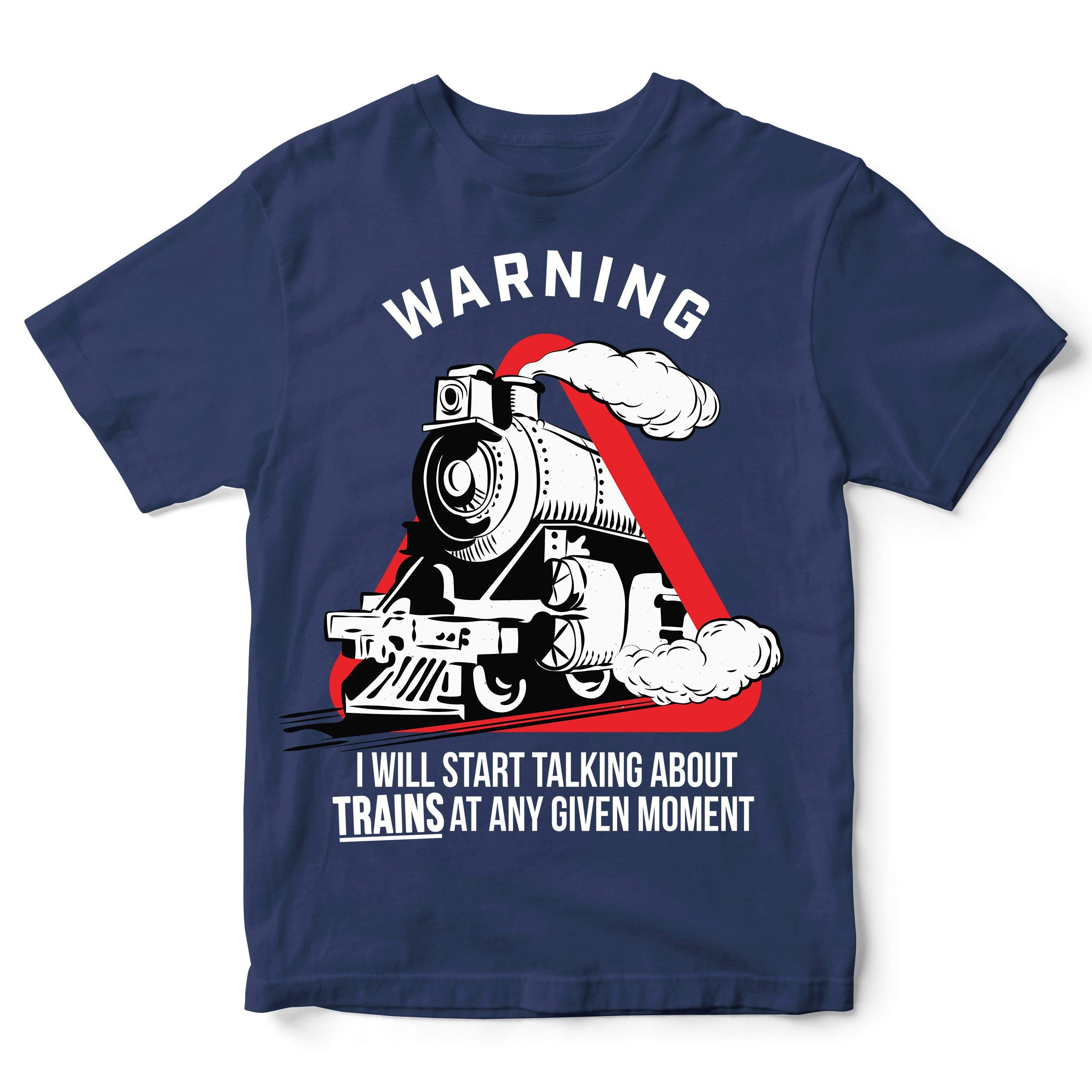 FunkyShirtWarning I Will Start Talking About Trains Boys T Shirt Train Spotter Kids Funny Train Top, Navy, 5-6 Years