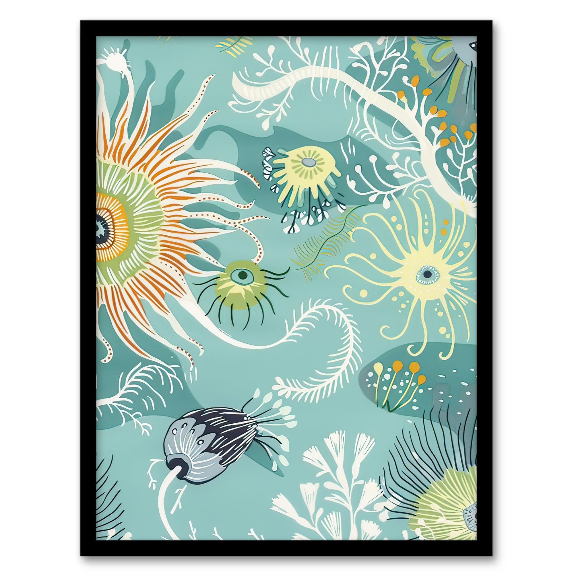 Artery8 Abstract Under the Sea Drawing Sealife Ocean Bathroom Toilet Artwork Framed Wall Art Print A4