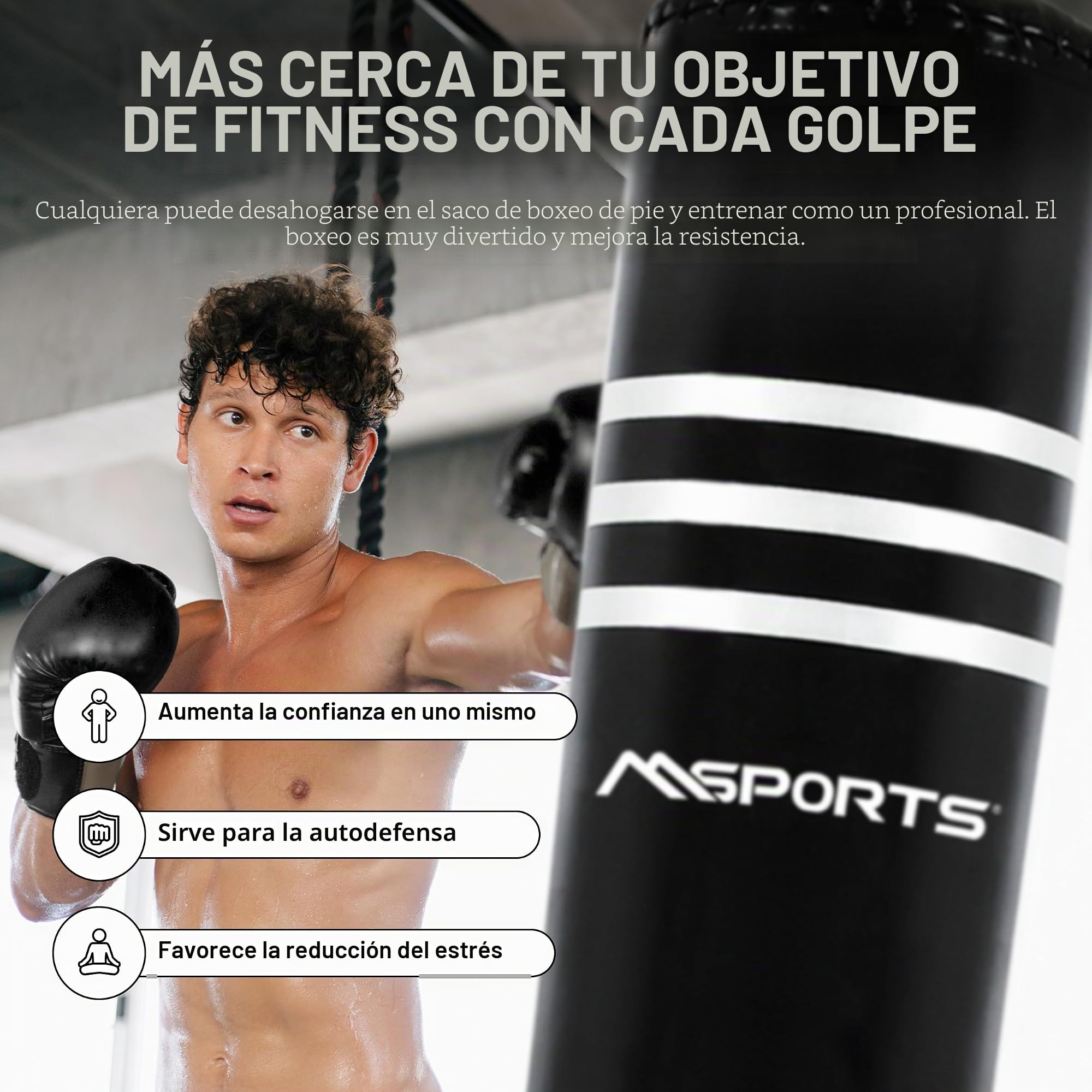 MSPORTS Saco de boxeo premium de pie con base, saco de boxeo para casa y fitness, kickboxing, artes marciales mixtas y entrenamiento de fuerza, soporte resistente y material duradero
