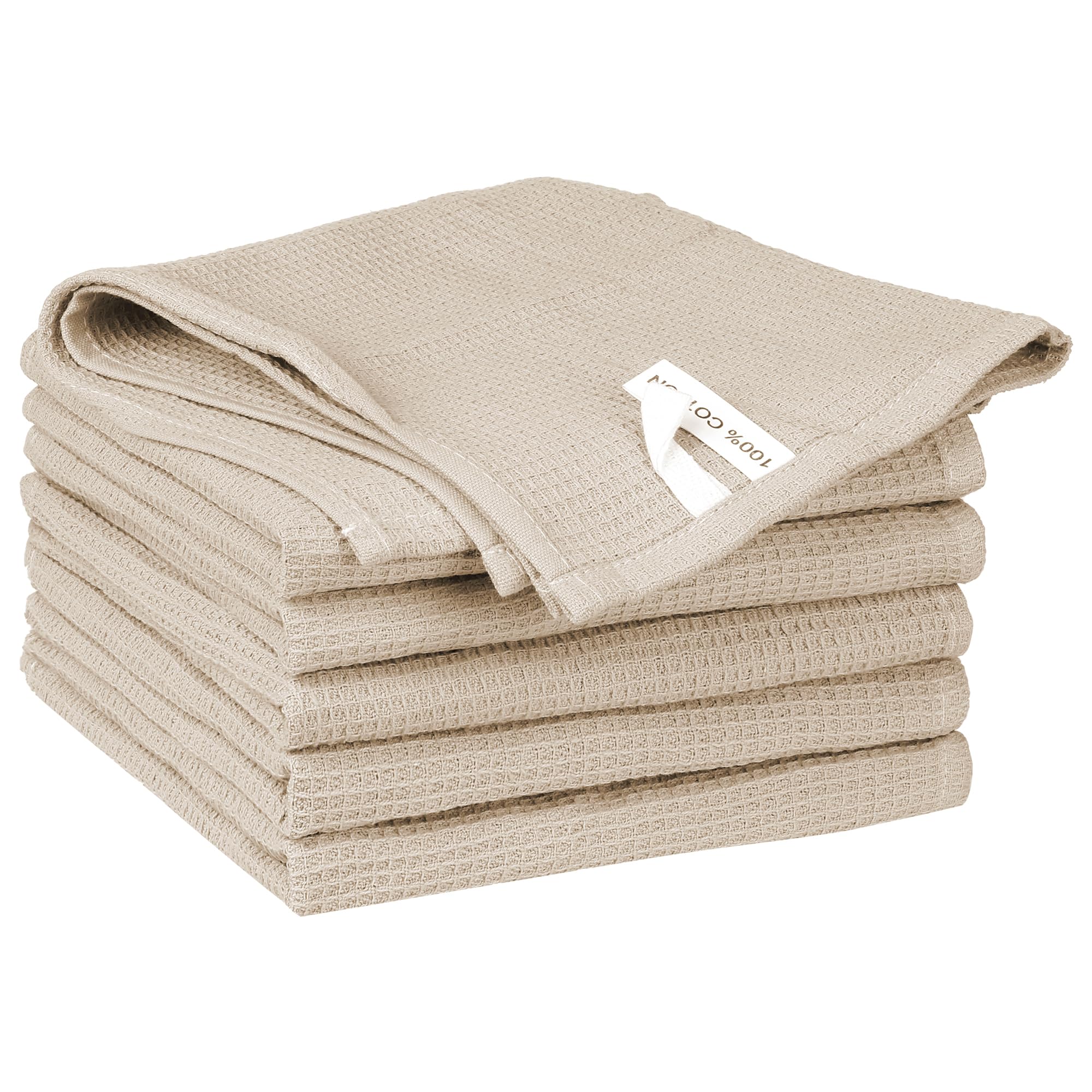 Uxcell Reuseable Cleaning Cloths, 6 Pack Cotton Waffle Weave Kitchen Towels Reusable and Washable Dish Rags for Drying Absorbent Lint Free Rags for House Cleaning Khaki 35cm x 35cm
