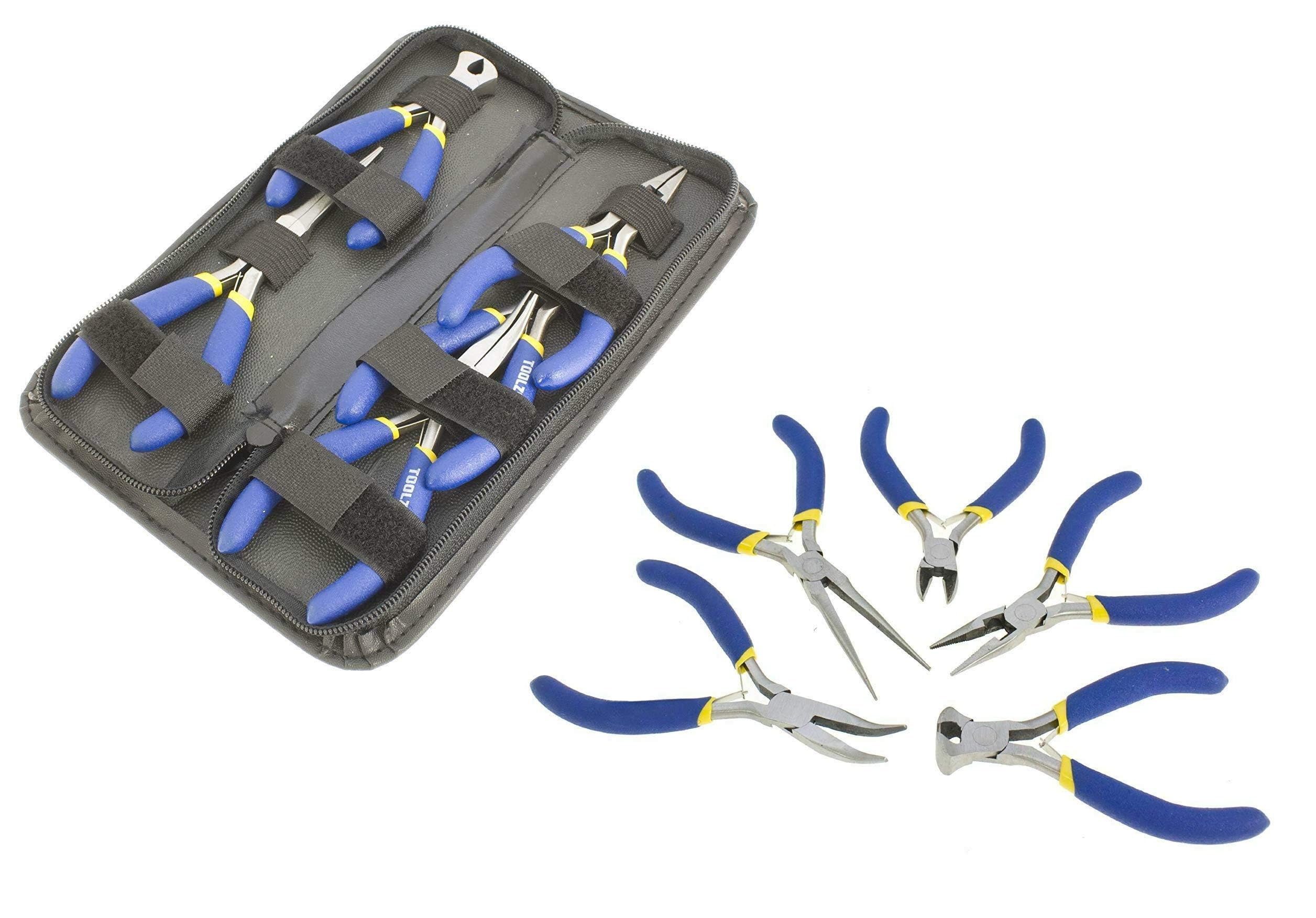 5pc Mini Soft Grip Plier Set + Case Crafts Jewellery Making Electronics