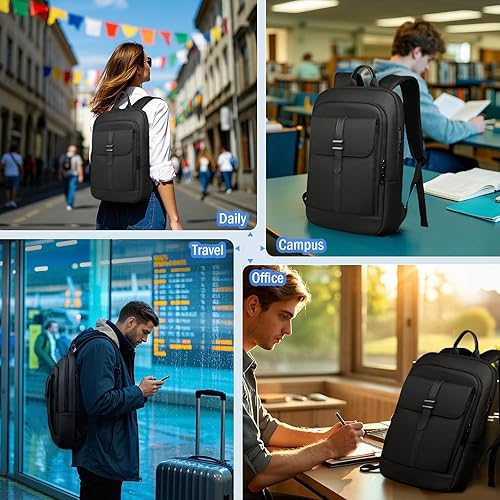 Miniatura 7 de hk Mochila delgada para laptop, bolsa impermeable antirrobo de 15.6 pulgadas para hombres y mujeres, mochila ligera para computadora para viajes