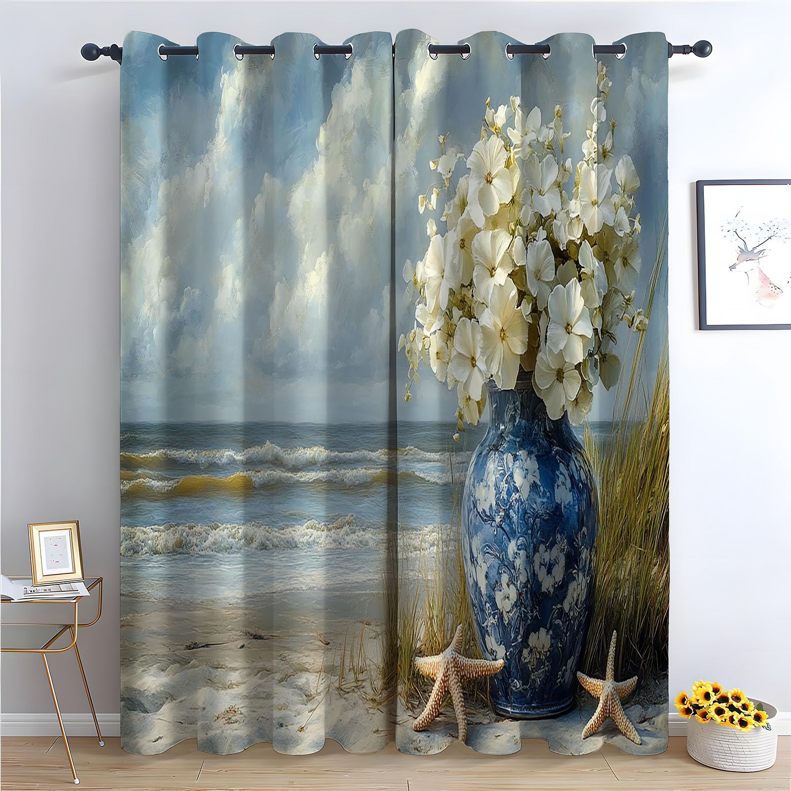 WIKEO Floral Curtains Soft Beautiful Flower Scenery Thermal Insulated Blackout Curtain Botanical Flower Print Pattern Window Drapes for Bedroom Living Room-52 W x 96" L (Pack of 2)