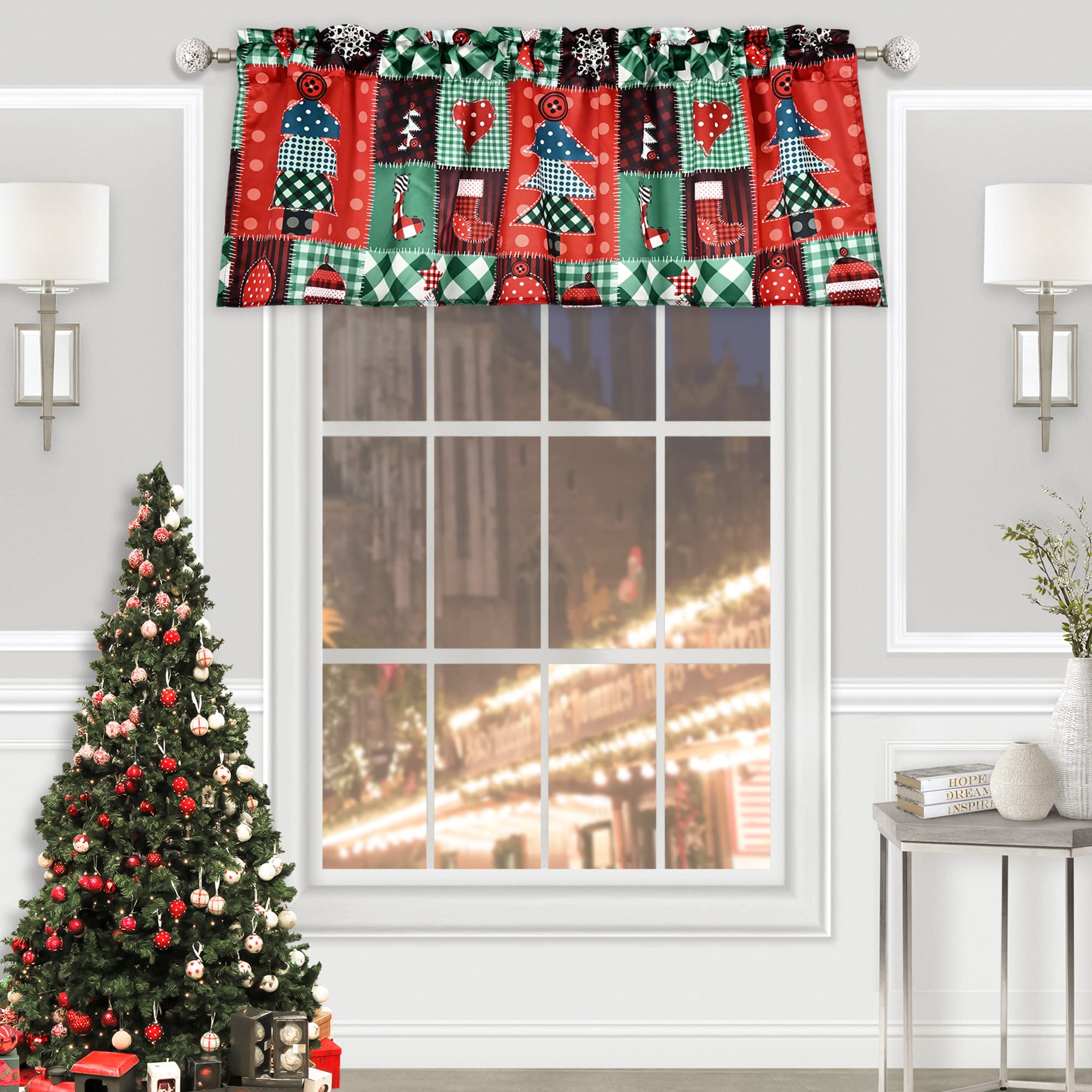 MUMFAS Christmas Valance Red and Green Buffalo Plaid Check Gingham