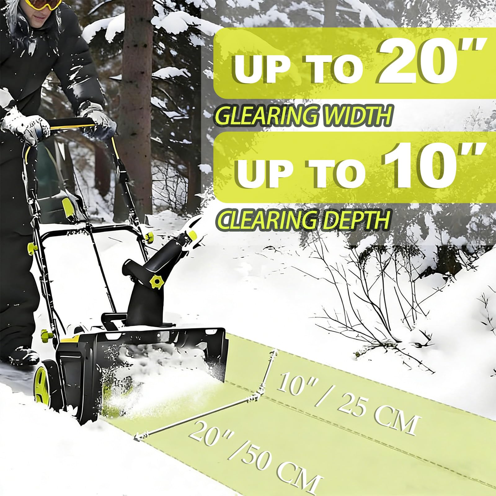 Spazzaneve Senza Fili, Motore Brushless 3500W, Direzione di Lancio Regolabile a 180°, Larghezza di Spazzolamento 50cm/20in, Distanza di Lancio 7.6m/25ft, per Viali e Terrazze