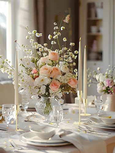 Miniatura 6 de Portavelas cónicos dorados para centro de mesa de boda, portavelas cónicos altos a granel, juego de 27 portavelas de metal para mesa o mantel de