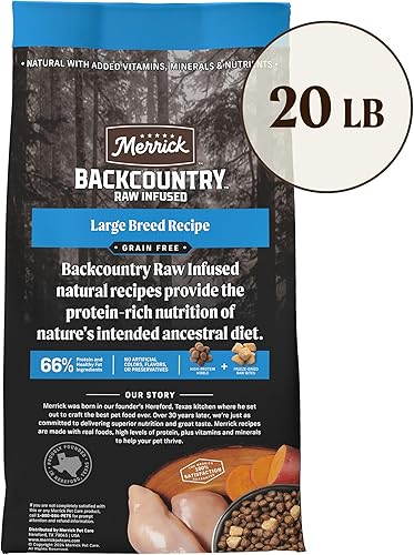 Miniatura 10 de Merrick Backcountry - Alimento seco para perros adultos sin granos, croquetas con trozos crudos liofilizados, receta de raza grande, bolsa de 20.0