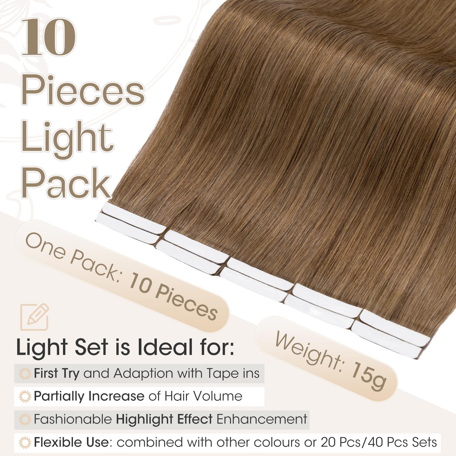 Elailite Tape in Hair Extensions Human Hair Real Human Hair 10 Pcs Invisible Thin Type - Image 3