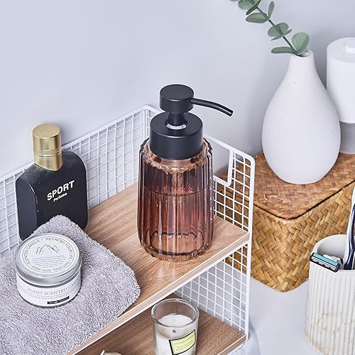 Miniatura 2 de Ekirlin Dispensador de jabón de vidrio ámbar de 12 onzas con bomba de acero inoxidable a prueba de óxido, dispensador de jabón de cocina recargable