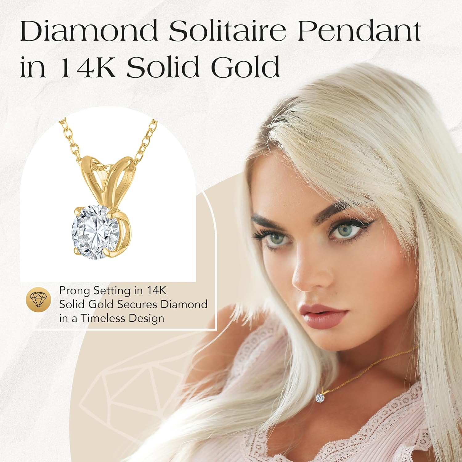 Certified Diamond Necklace for Women - Lab Grown Solitaire Necklace in Sparkling F Color / VS Clarity, Solid 14K Gold Chain, Stunning Lab Diamond Pendant in 1/2 - 1.0 Carat, Premium Signature Jewelry Collection