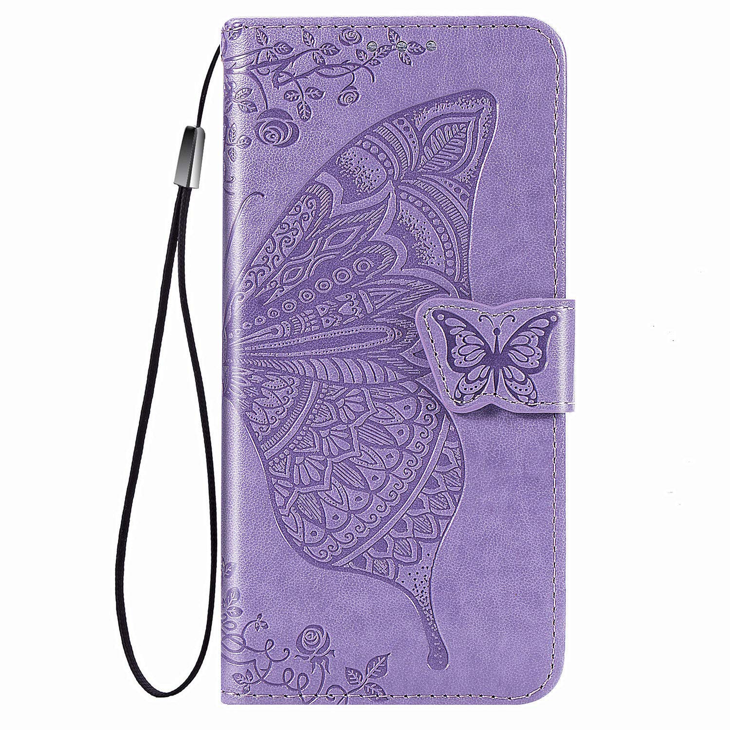 Dedux Flip Wallet Case Compatible with Oppo Find X3 Neo, 3D Embossed Butterfly Rose Flower PU Leather Kickstand ID Credit Card Slots, Folio Flip Cover with Card Holder. Purple