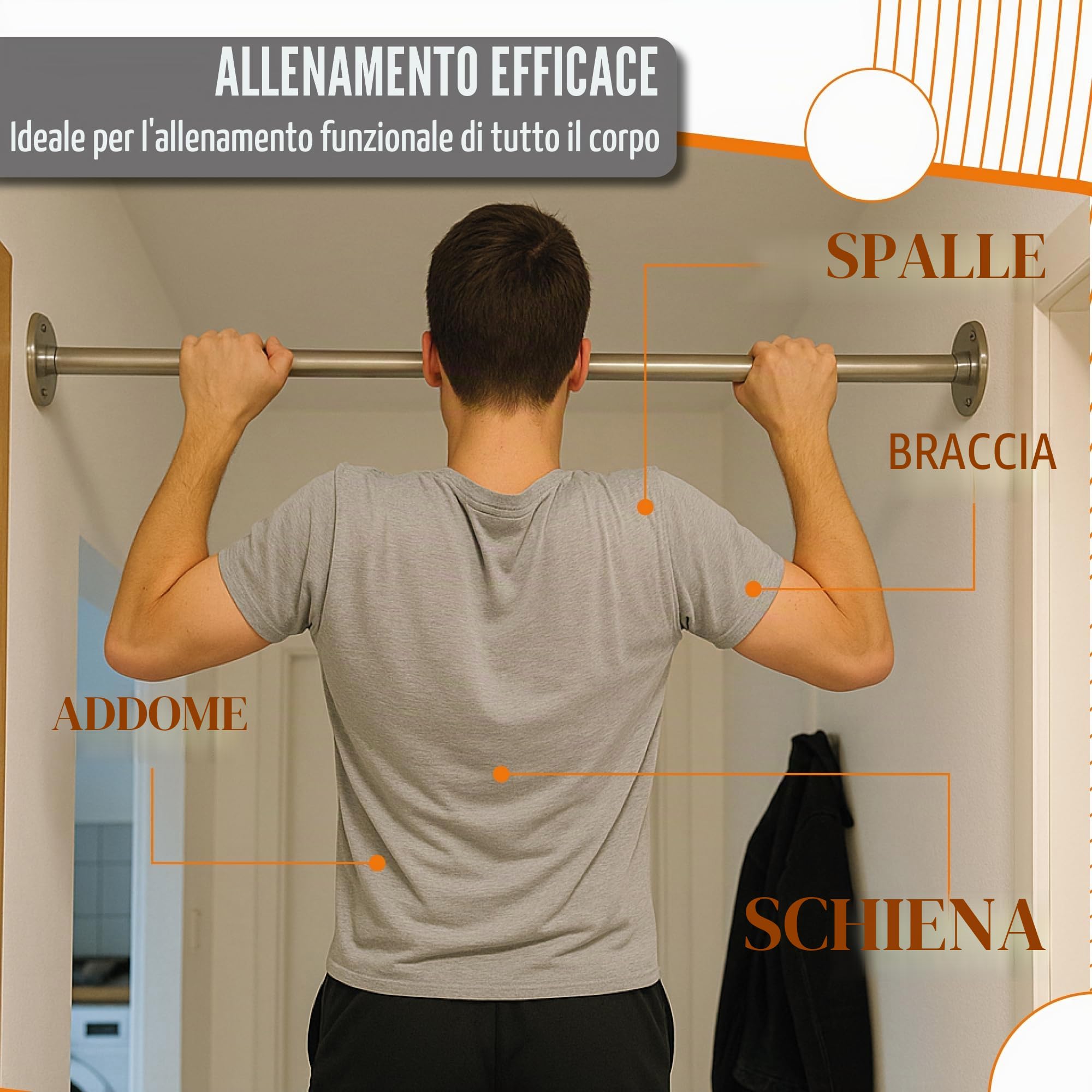 Sbarra per trazioni in acciaio inox da parete – su misura fino a 150 cm – con kit di fissaggio – ideale per casa, ufficio, palestra domestica