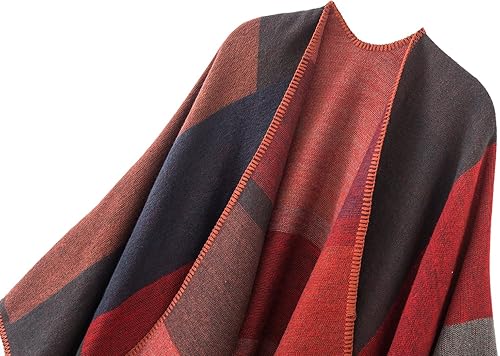 Miniatura 3 de Urban CoCo Poncho de colores para mujer, chal con frente abierto, color en bloques