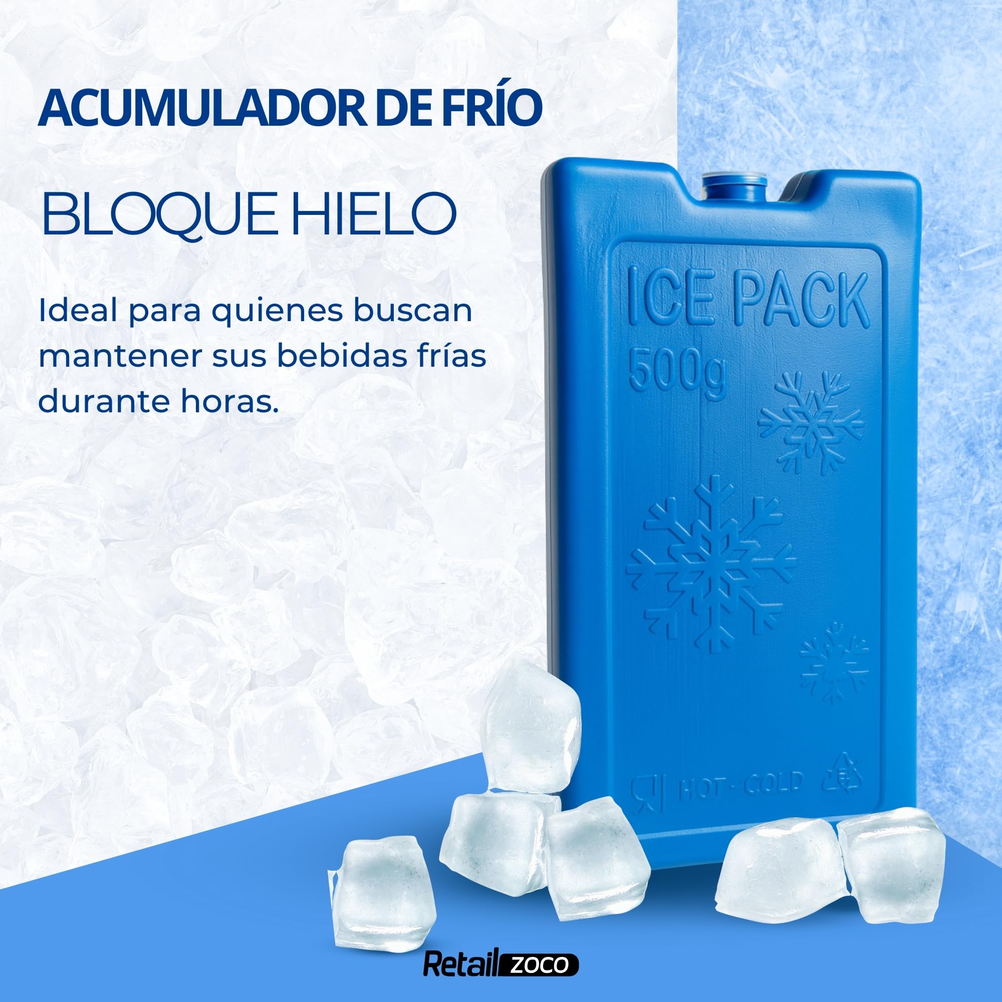 Acumulador de Frio, Bloques de Hielo para Neveras portatiles, Placas Hielo Nevera, Tamaño de la Placa 20 x 2.5 x 10.5 cm, Plástico, Incluye Pack de 2 Bloques de 500 Gramos Cada uno - imagen 2