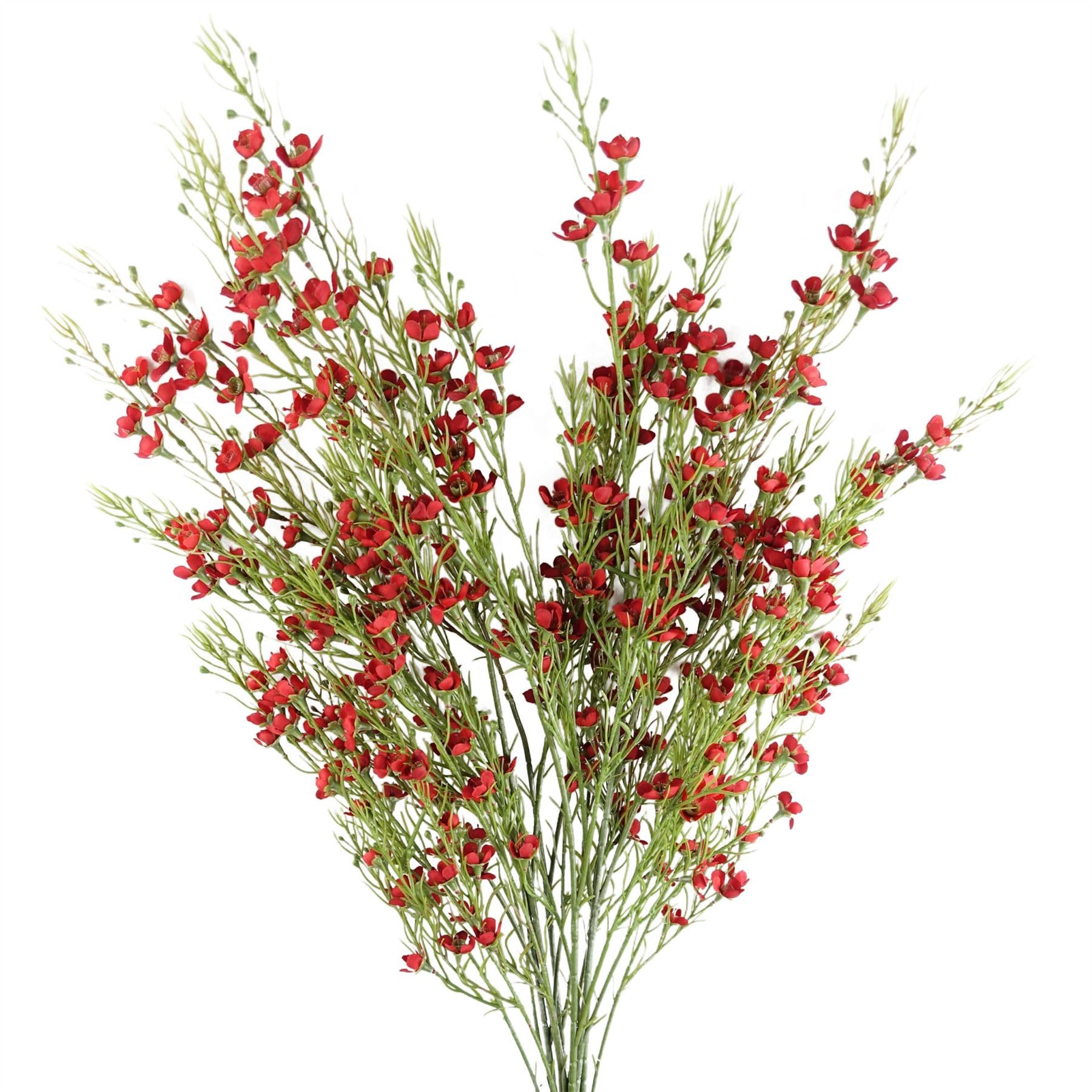 Leaf Artificial Foliage Stem with Red Flowers - 100cm