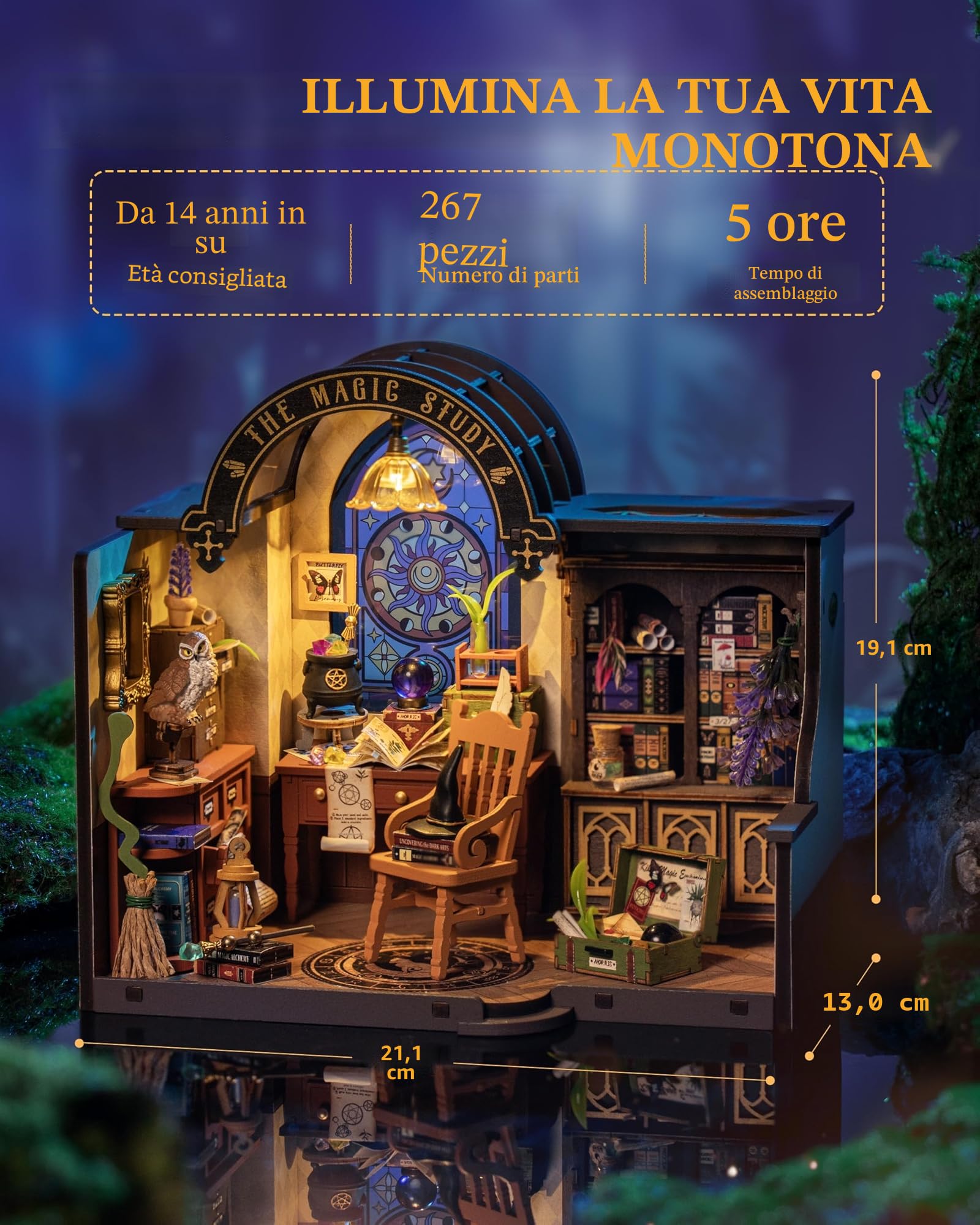 Rolife Kit per casa in miniatura fai da te, mini kit di costruzione della casa Lo studio magico, kit in miniatura per casa delle bambole da scrivania, decorazione per libreria, modello regalo DG166
