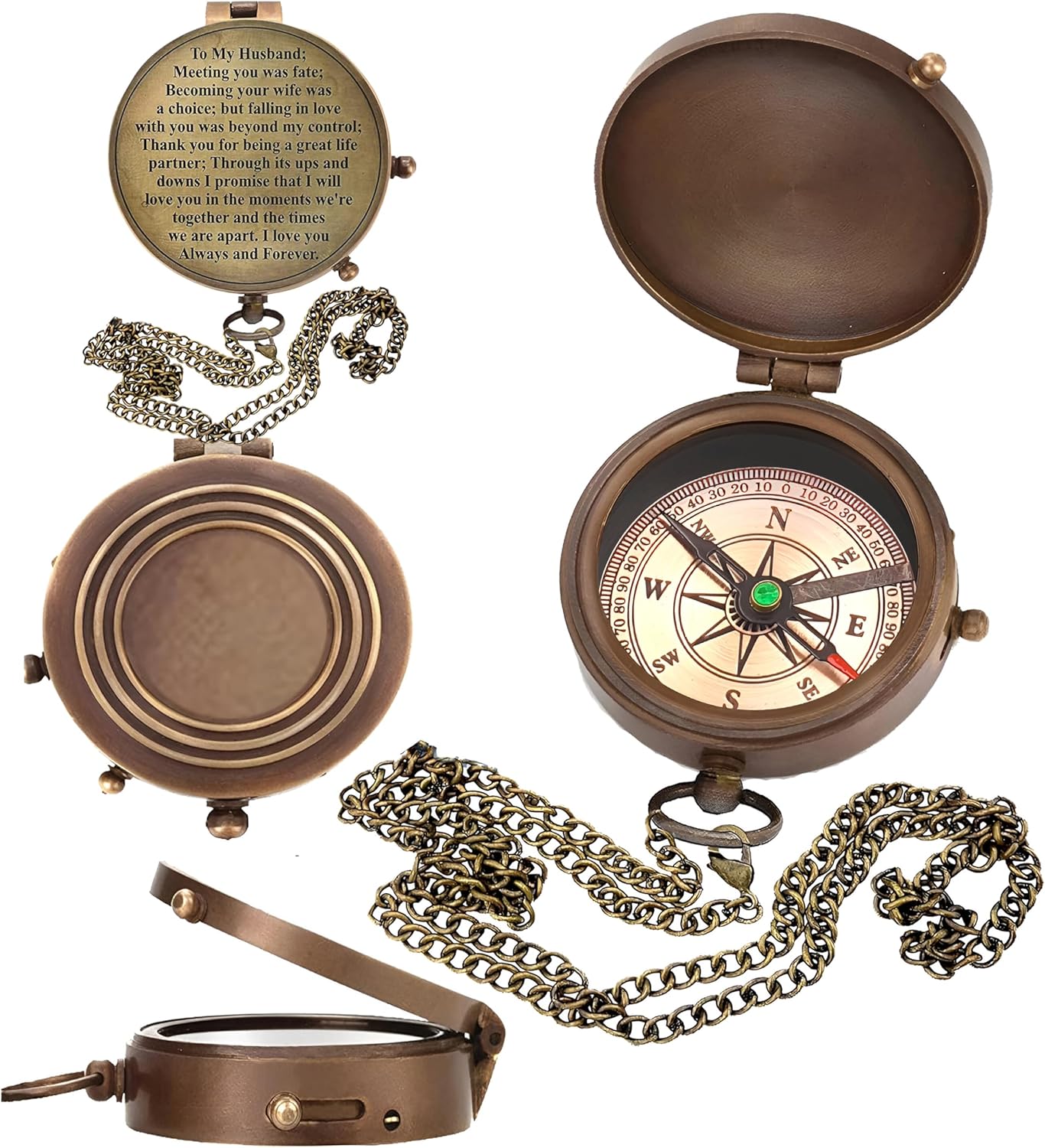 Engraved Compass, Anniversary & Wedding Gift for Husband, Fiance, Army Boyfriend - 2 Inch Antique