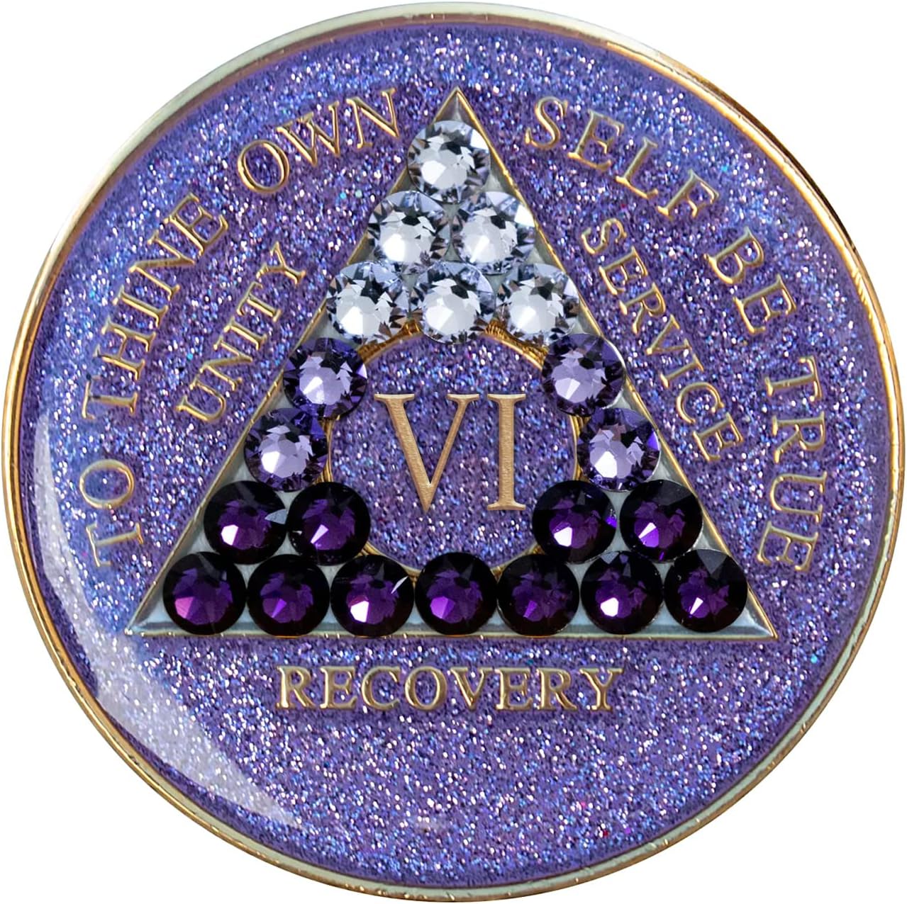 AA Chip | Sobriety Coin | Recovery Gift | Glitter Purple Medallion with Transition Bling