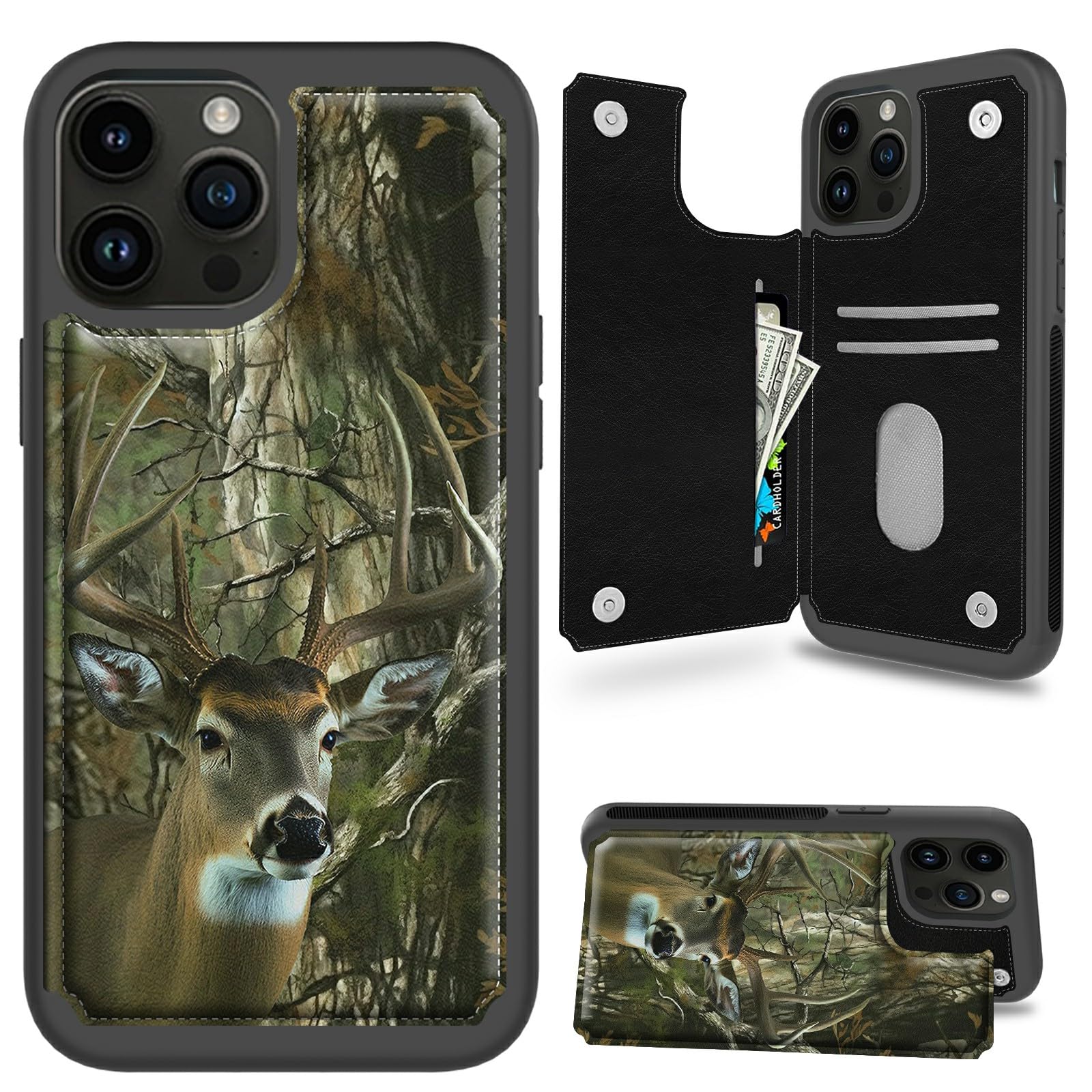 BFSEROBJ for iPhone 15 Pro Max Case Wallet Case with Card Holder PU Leather Kickstand Magnetic Buckles TPU Shock Proof Phone Cover for iPhone 15 Pro