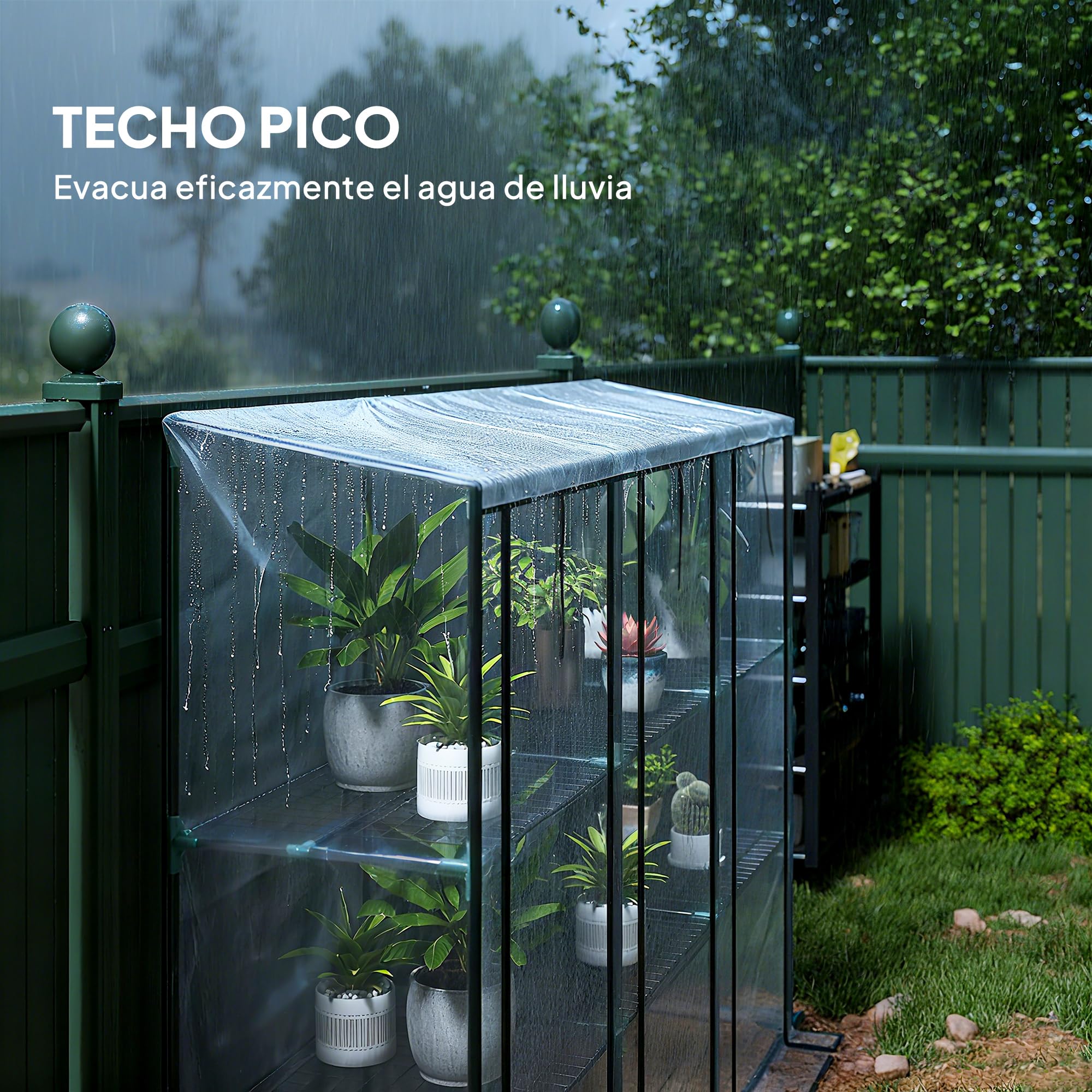 Outsunny Invernadero de Exterior de 3 Niveles Invernadero de Jardín con 9 Estantes Puerta Enrollable con Cremallera Marco de Acero Cubierta de PE 140g/m² Anti-UV para Terraza 215x46x151cm Transparente