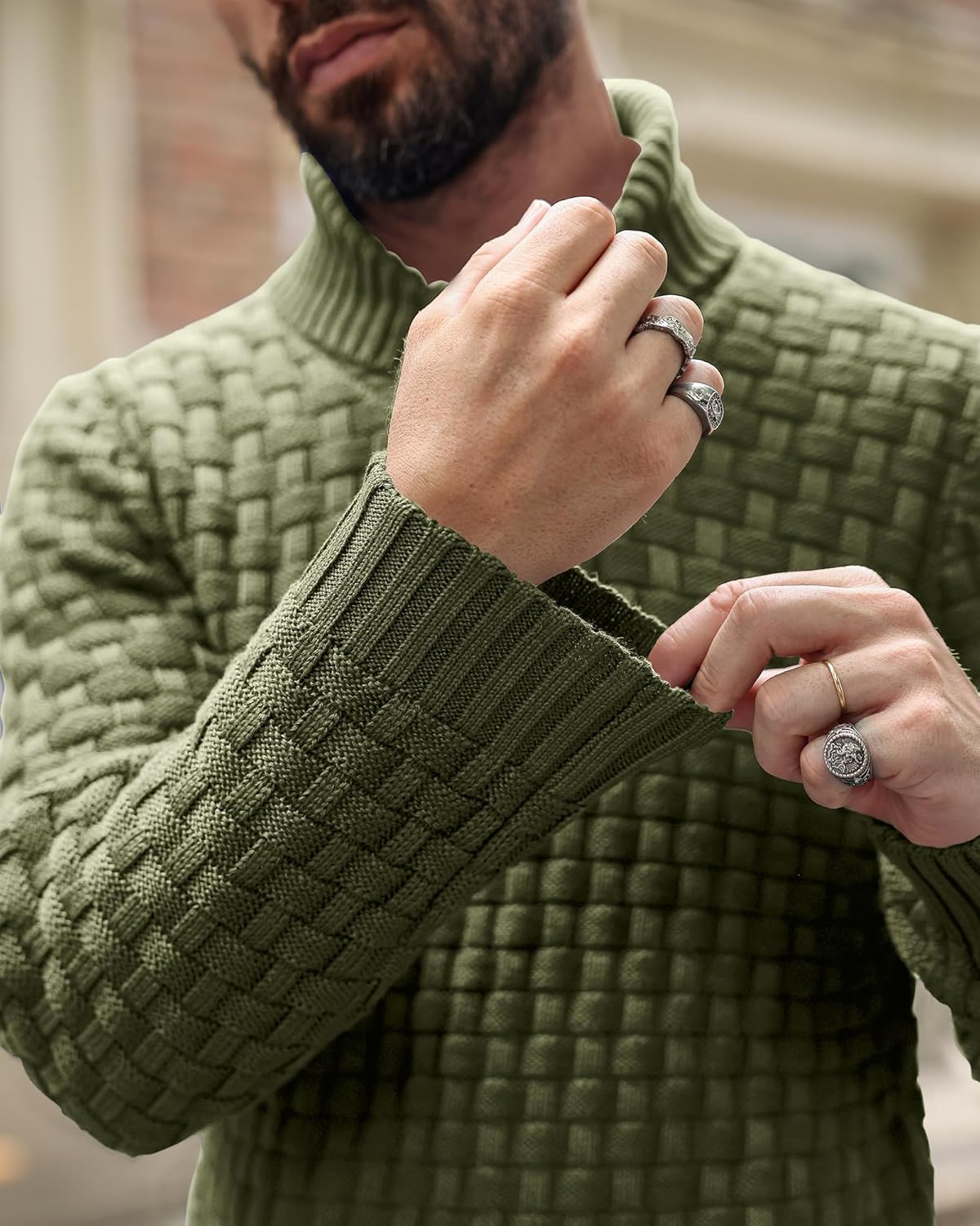 Zaitun Men's Turtleneck Sweater Shawl Collar Pullover Sweaters Regular Fit Knitted Tops - Image 4