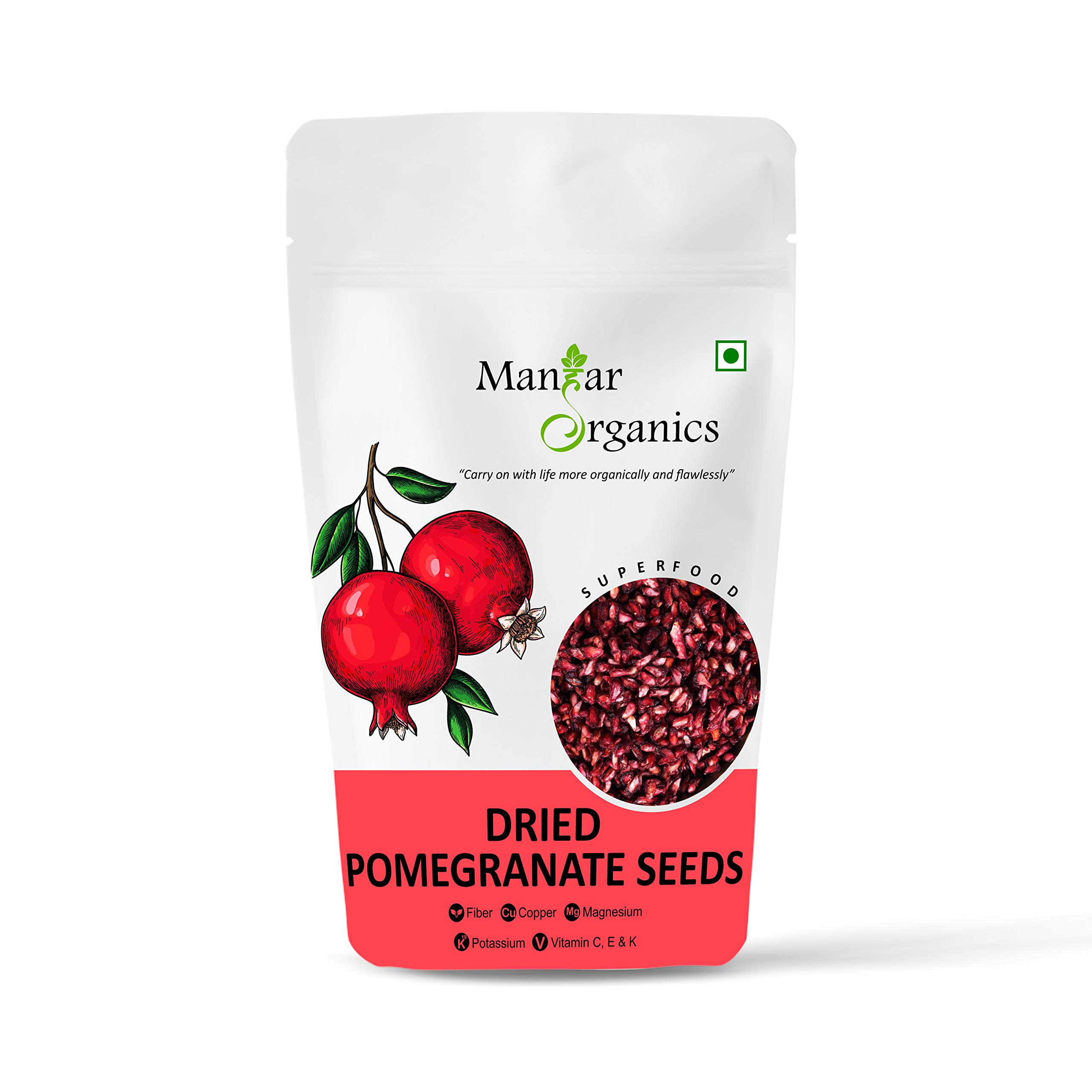 ManHar Organics Dried Pomegranate Seeds (Anardana) 2kg | Natural Sun-Dried Anar Dana Seeds | Whole Dry Pomegranate Seeds | Tangy Flavor for Chutneys, Curries & Spice Blends 2