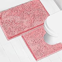 Vista 30 de Alfombras de baño de chenilla, juego de 2 piezas, superabsorbente, con fuerte respaldo antideslizante de PVC, alfombras de baño para el baño