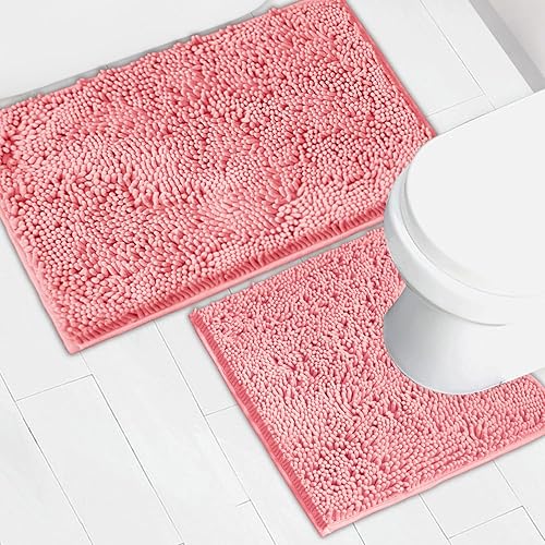 Miniatura 30 de Alfombras de baño de chenilla, juego de 2 piezas, superabsorbente, con fuerte respaldo antideslizante de PVC, alfombras de baño para el baño